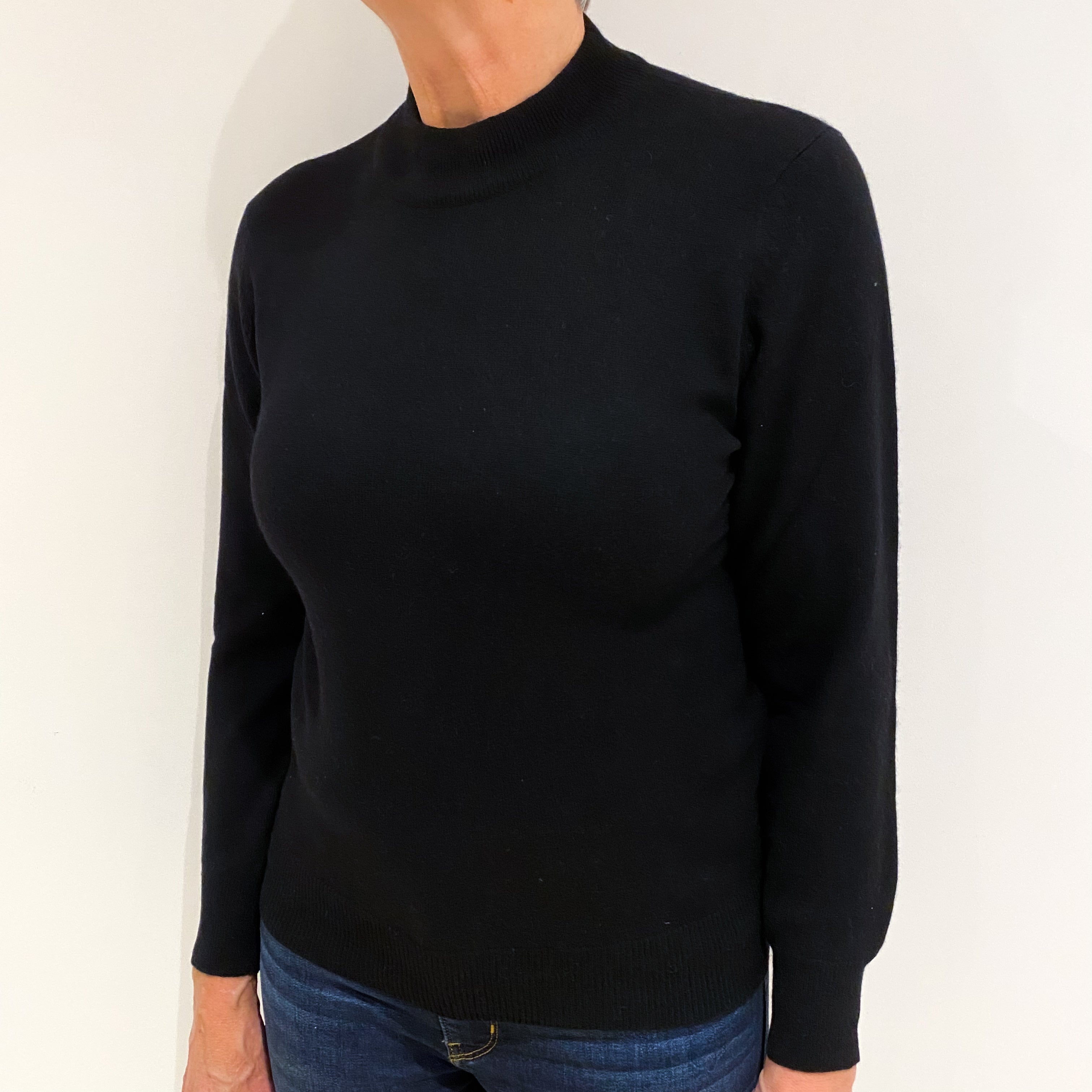 Black Cashmere Polo Neck Jumper Medium