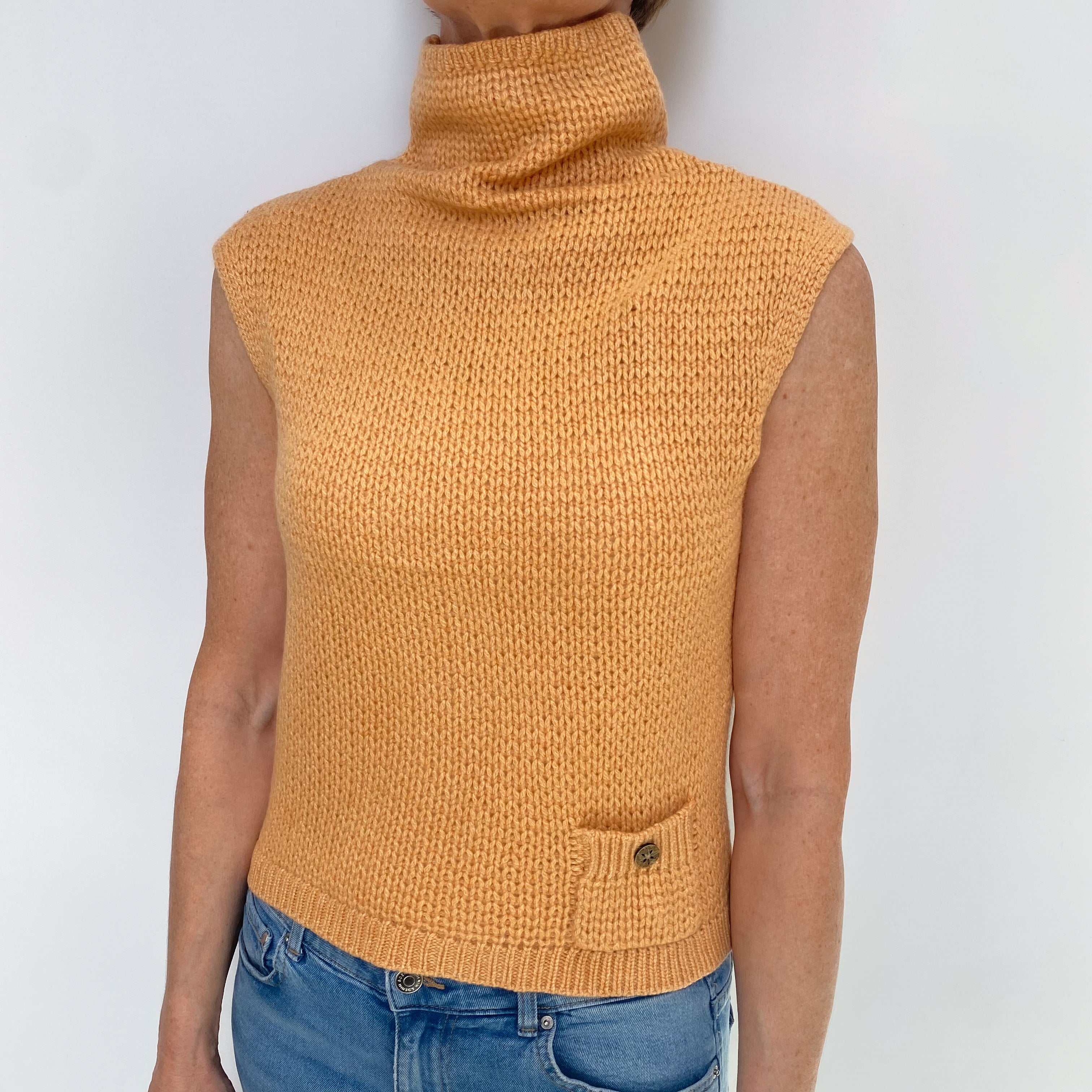 Apricot Cashmere Sleeveless Turtle Neck Jumper Small