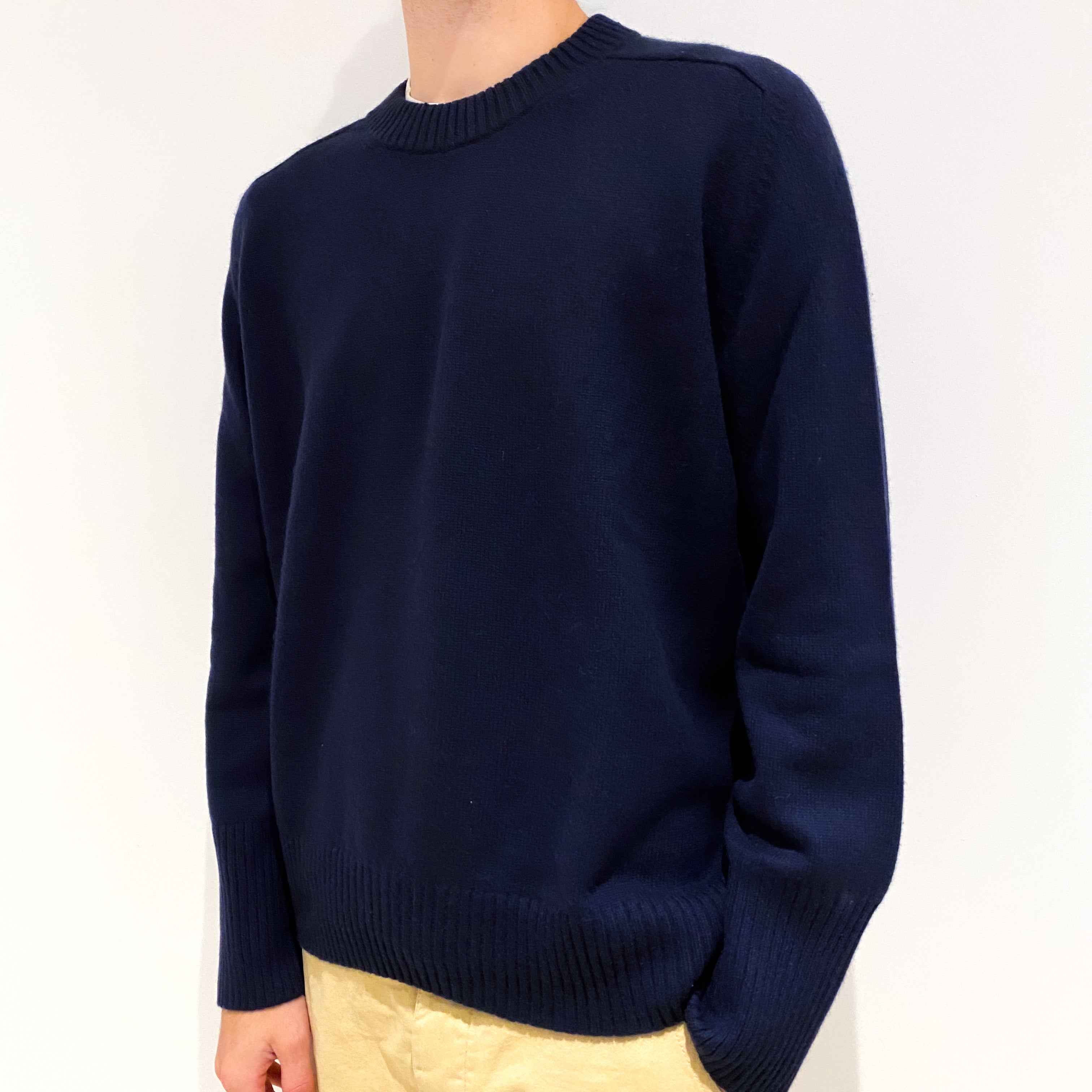 Men's Cos Navy Blue Cashmere Crew Neck Jumper Large