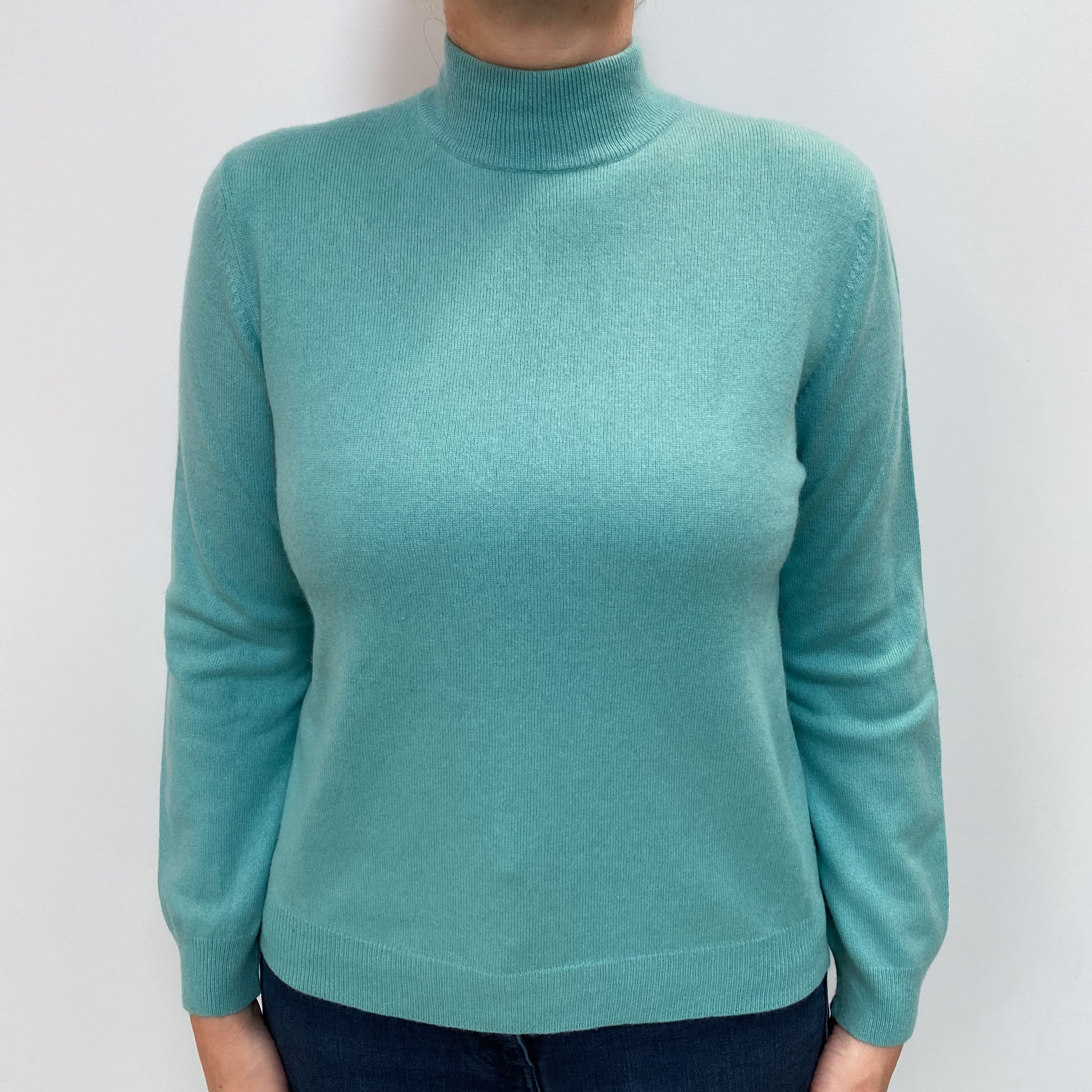 Sea Foam Green Cashmere Turtle Neck Jumper Large