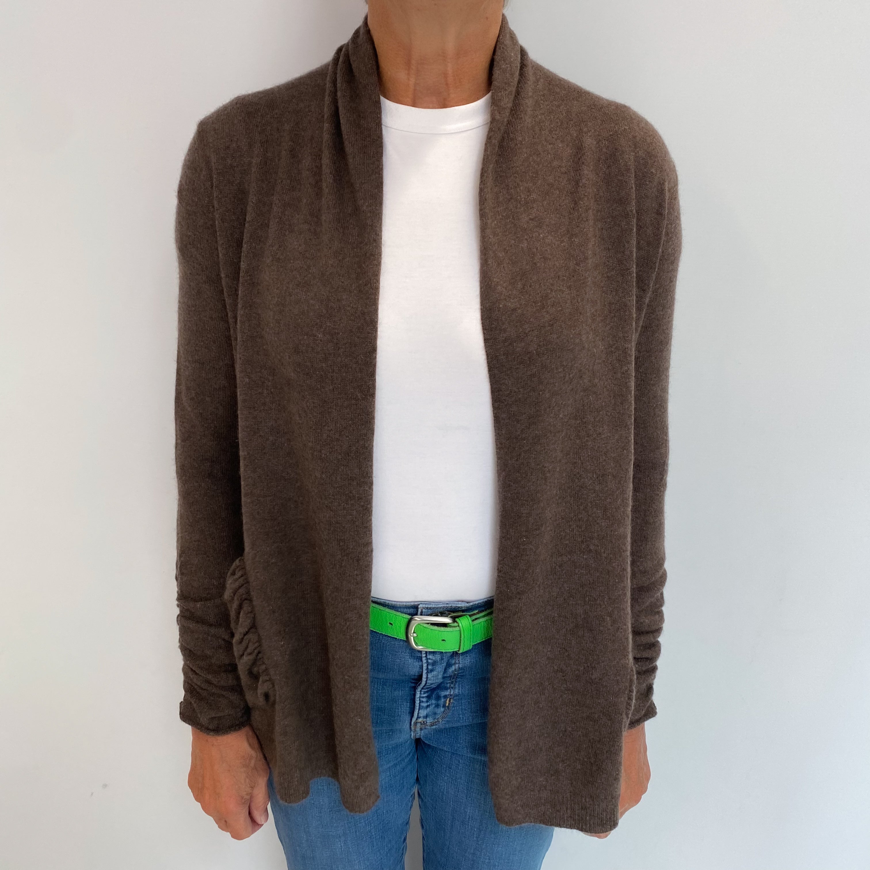 Mole Brown Cashmere Edge To Edge Cardigan Medium