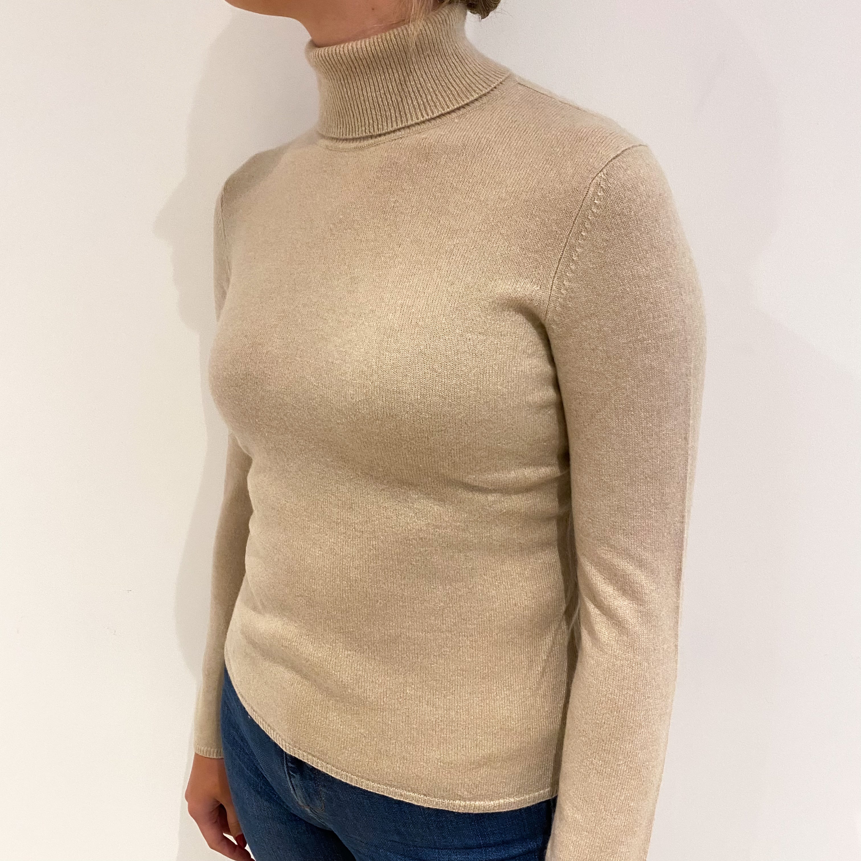 Beige Cashmere Polo Neck Jumper Small