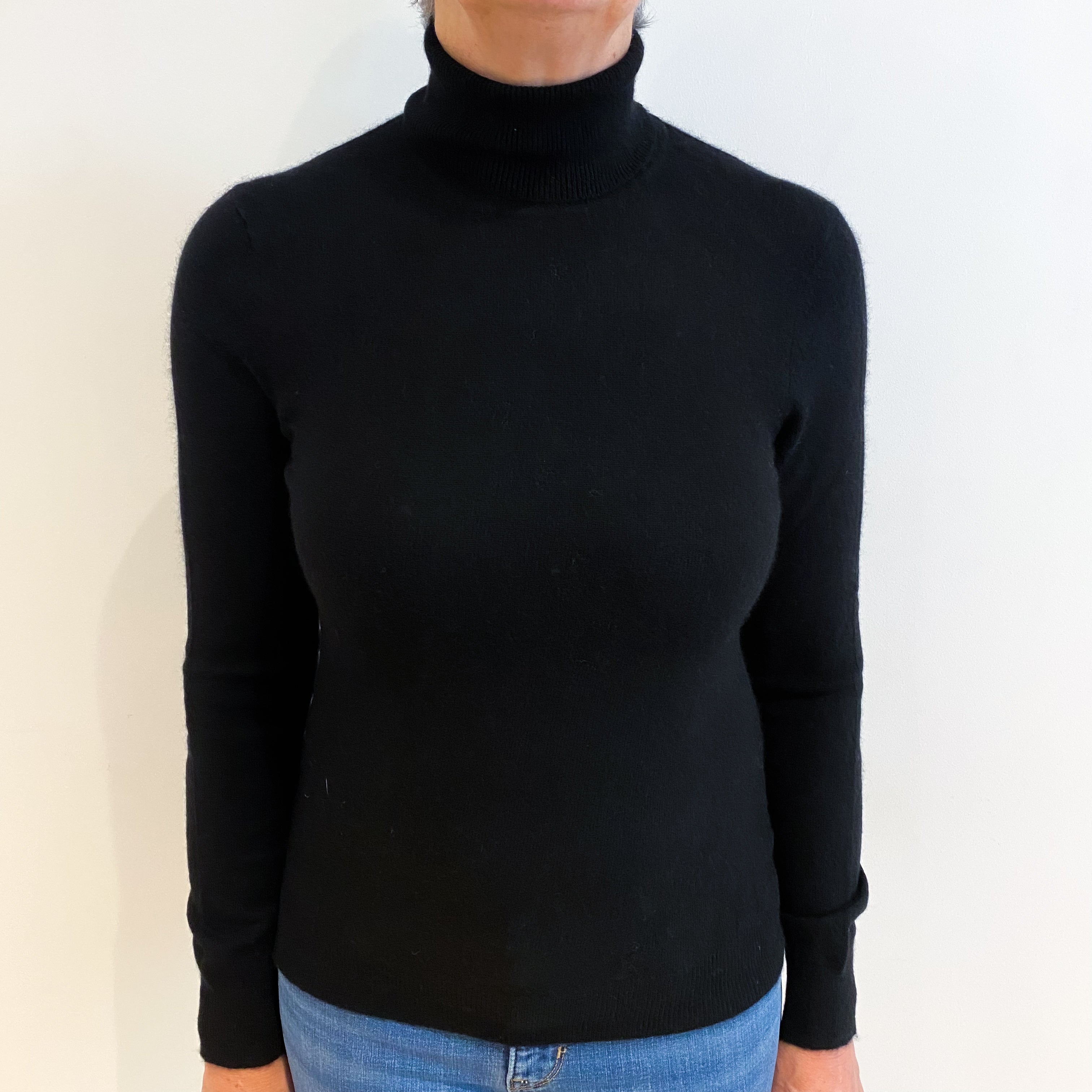 Black Cashmere Polo Neck Jumper Medium