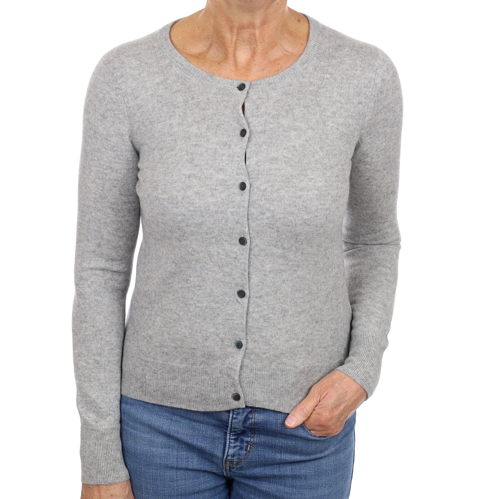 Smoke Grey Cashmere Crew Neck Cardigan Medium