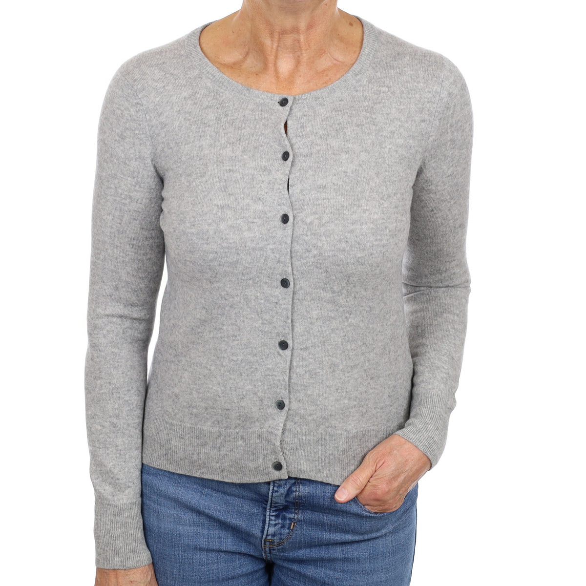 Smoke Grey Cashmere Crew Neck Cardigan Medium