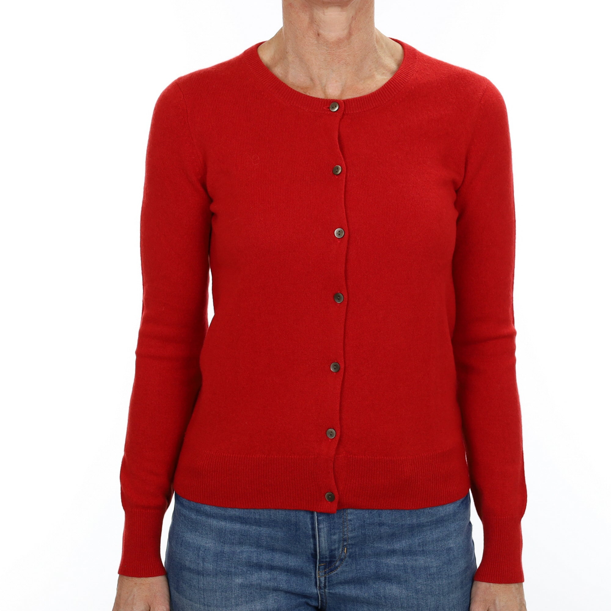 Scarlet Red Cashmere Crew Neck Cardigan Small