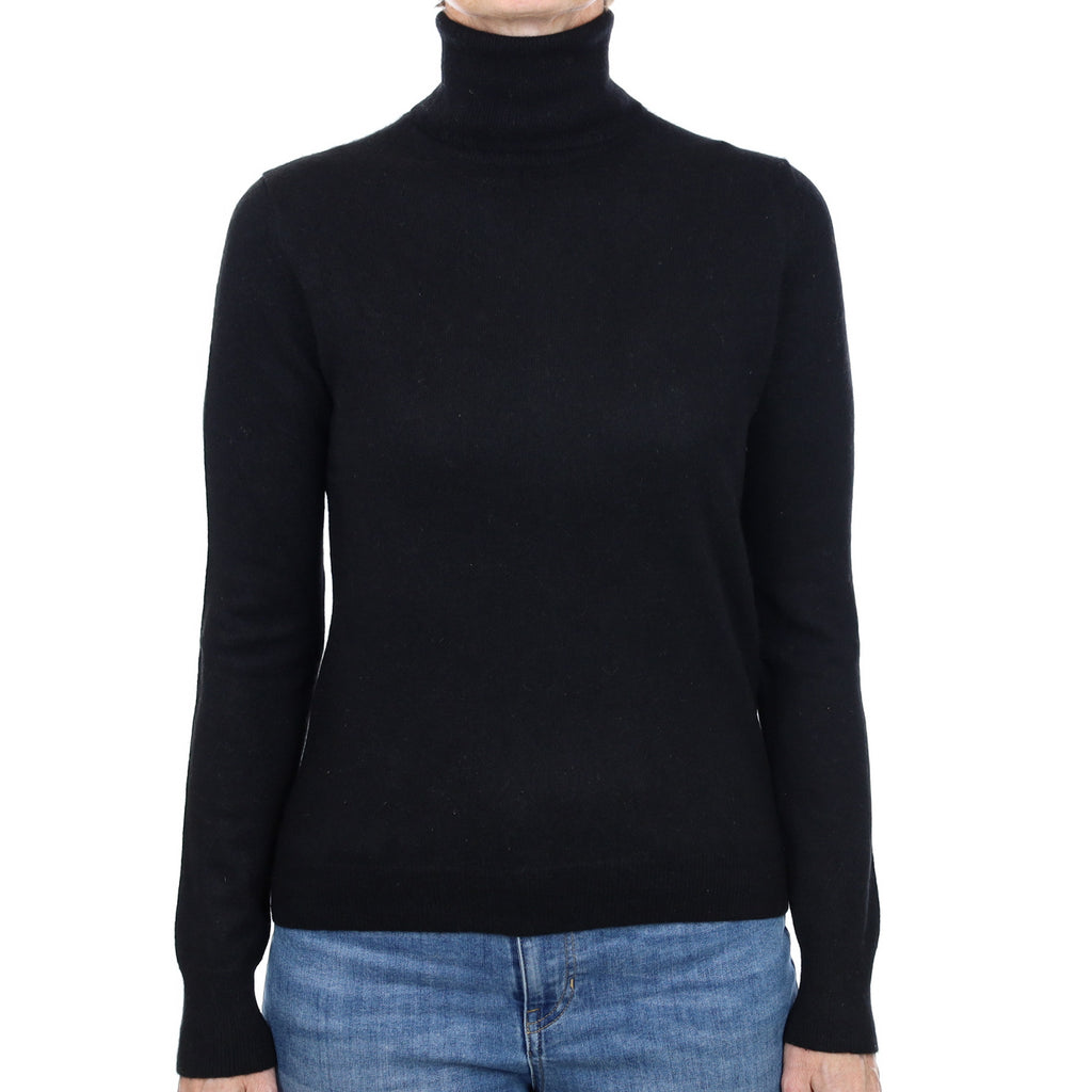 Black Cashmere Polo Neck Jumper Small