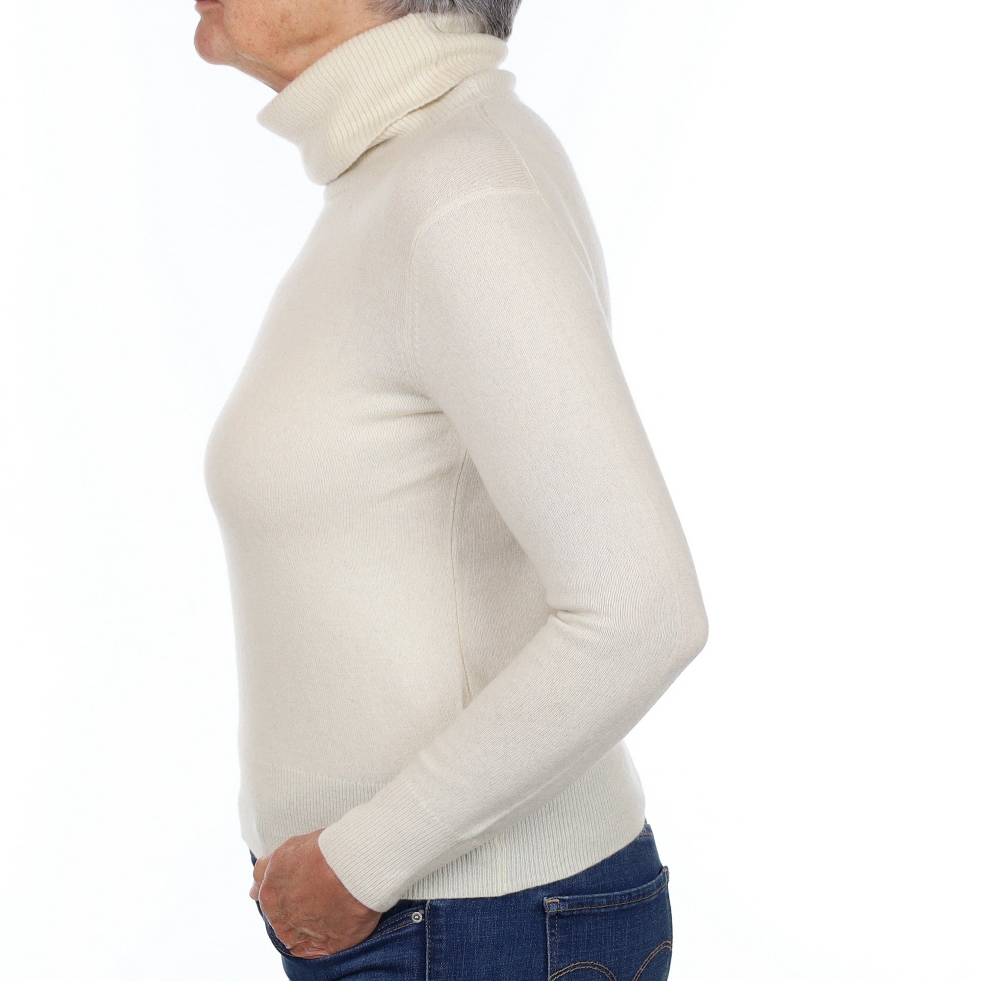 Ivory Cream Cashmere Polo Neck Jumper Medium