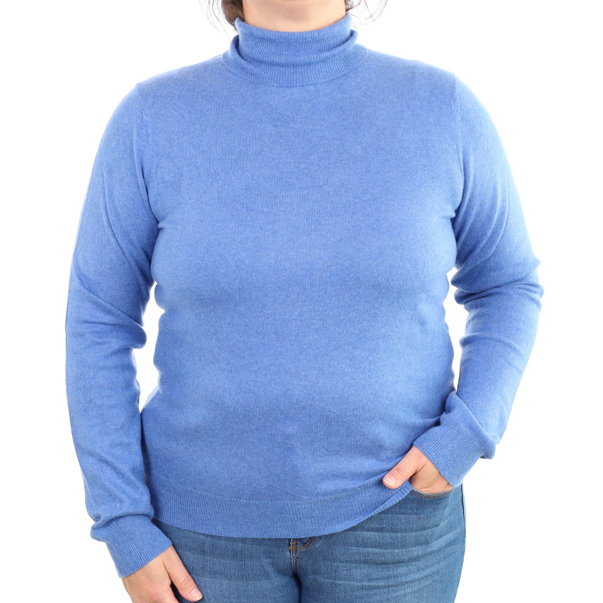 Cornflower Blue Cashmere Polo Neck Jumper Large
