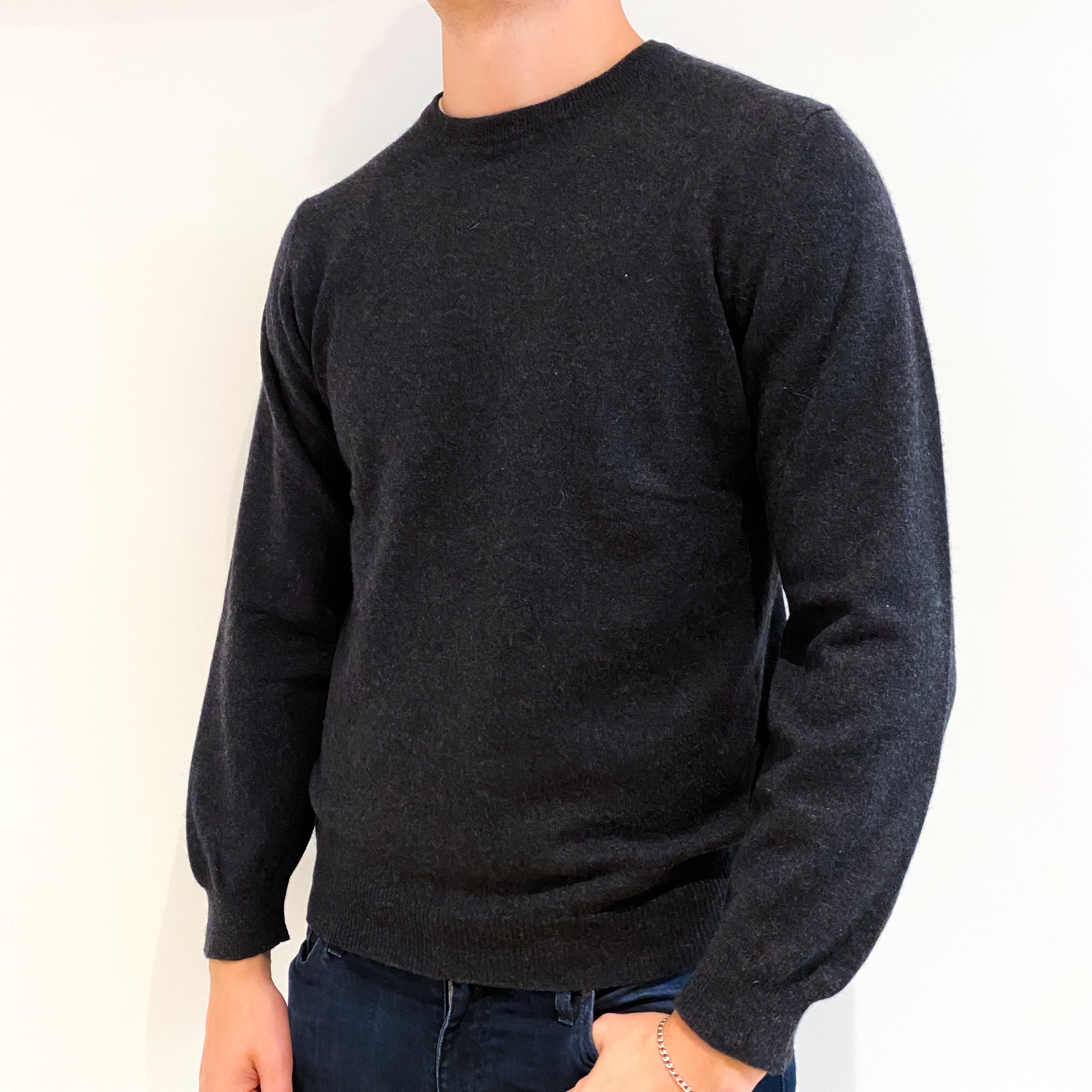 Men's Charcoal Grey Cashmere Crew Neck Jumper Extra Large