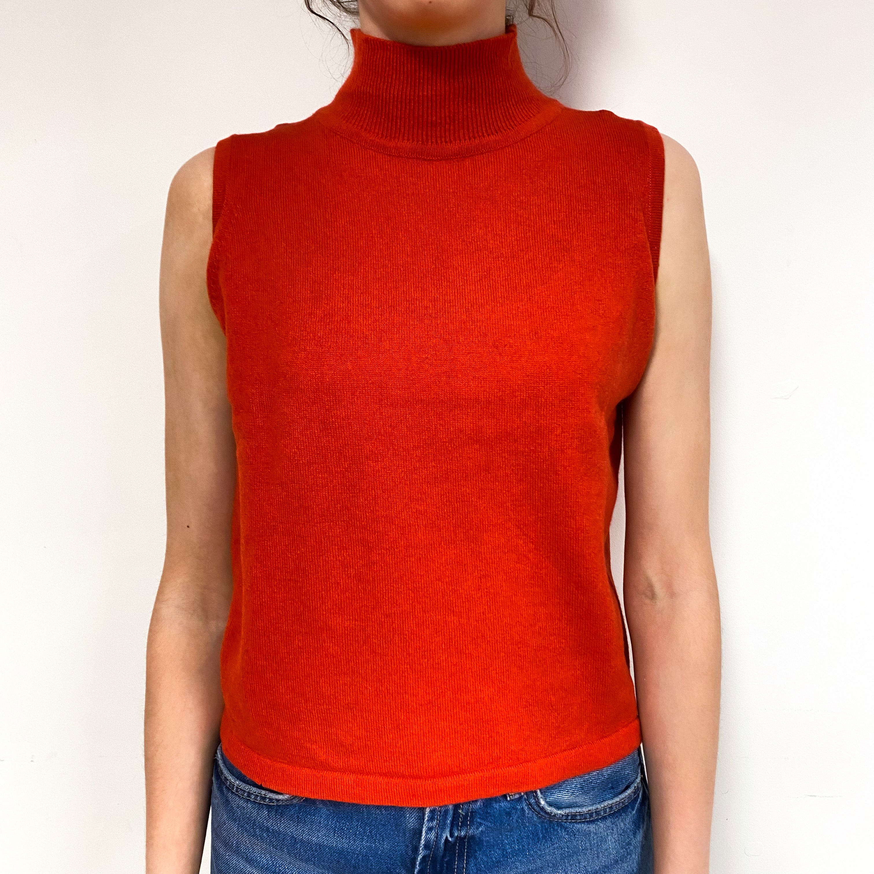 Vermillion Orange Cashmere Sleeveless Turtle Neck Jumper Extra Small