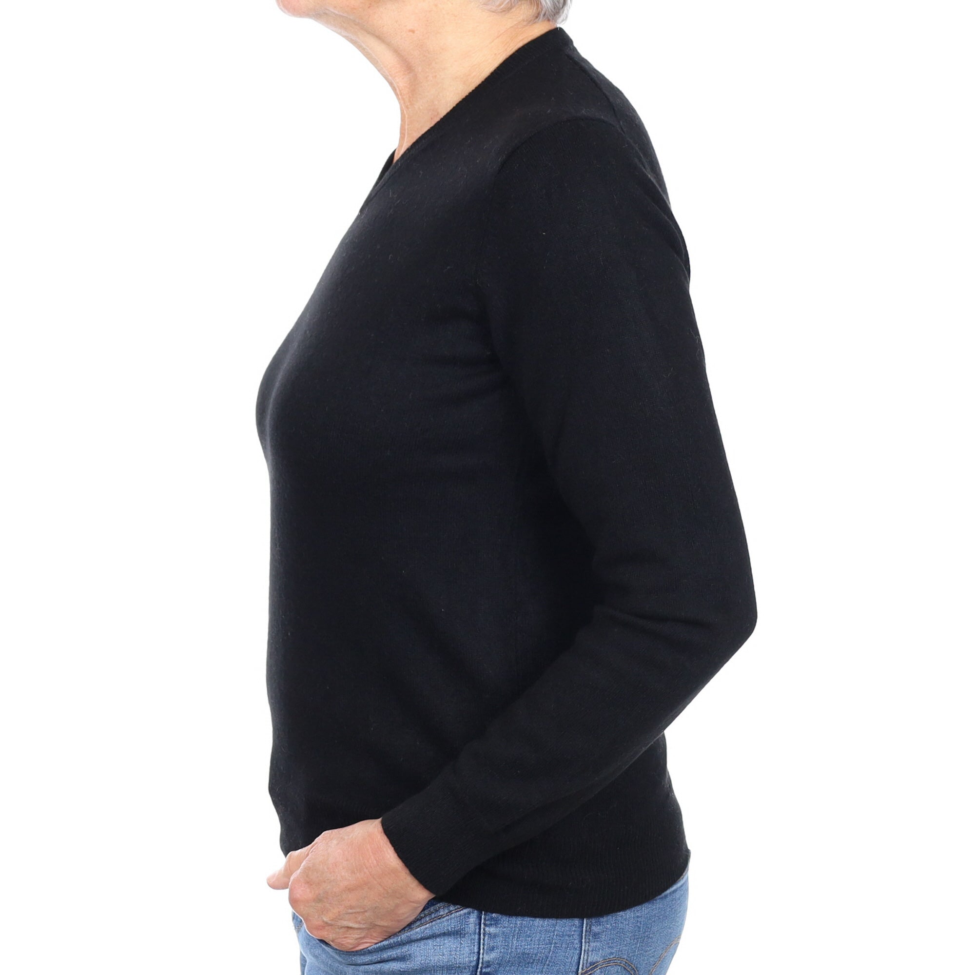 Black Cashmere V Neck Jumper Medium