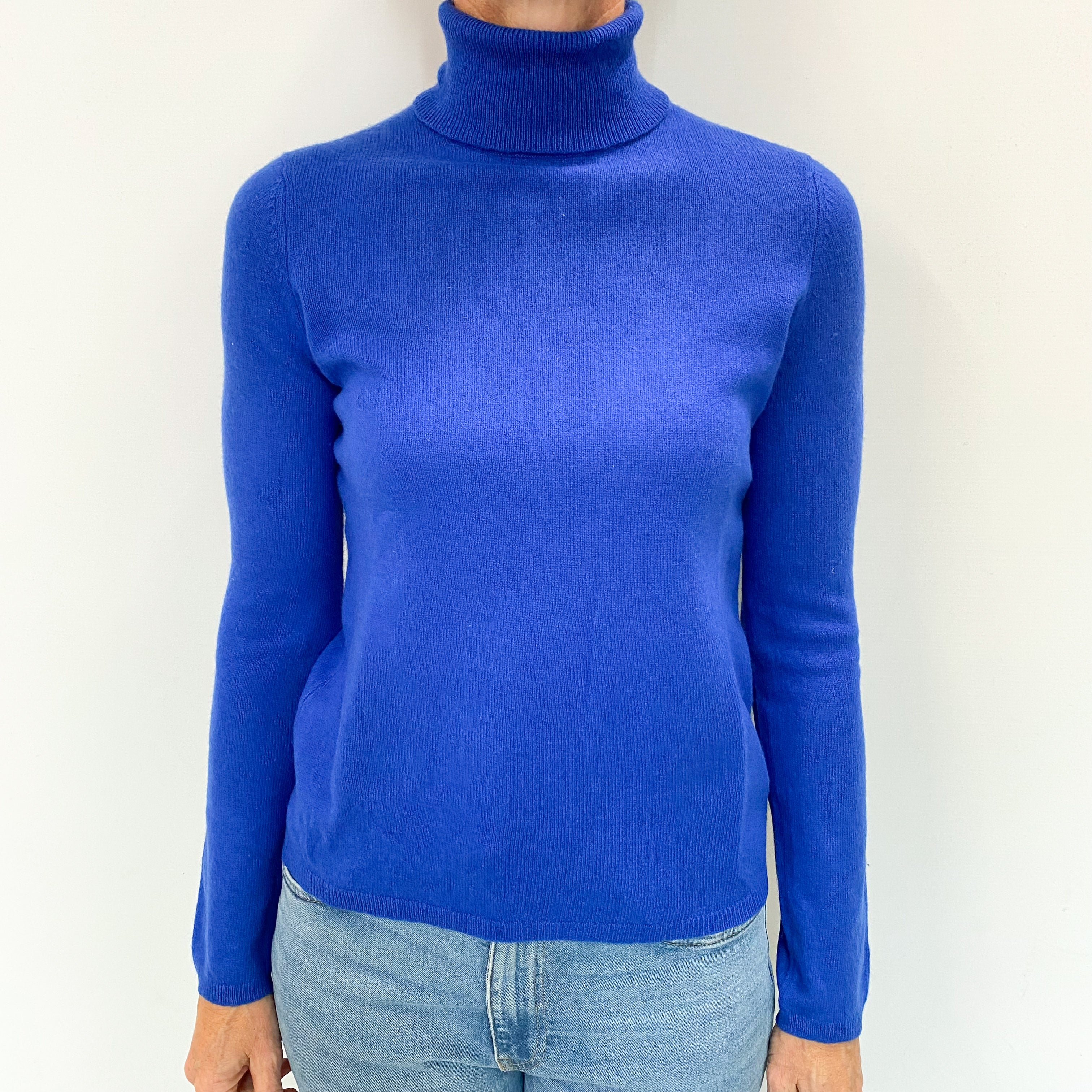 Cobalt Blue Cashmere Polo Neck Jumper Small