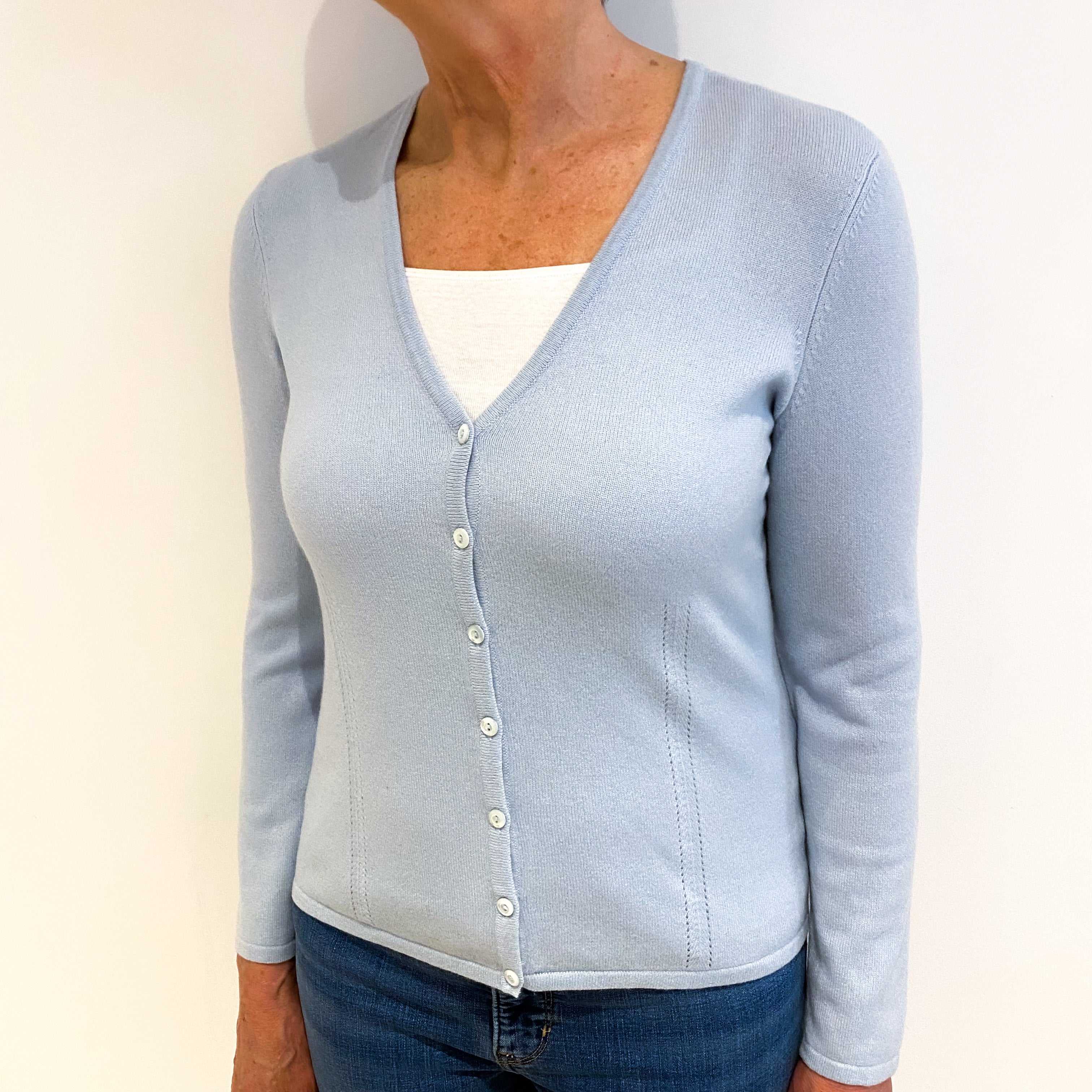 Powder Blue Cashmere V Neck Cardigan Medium