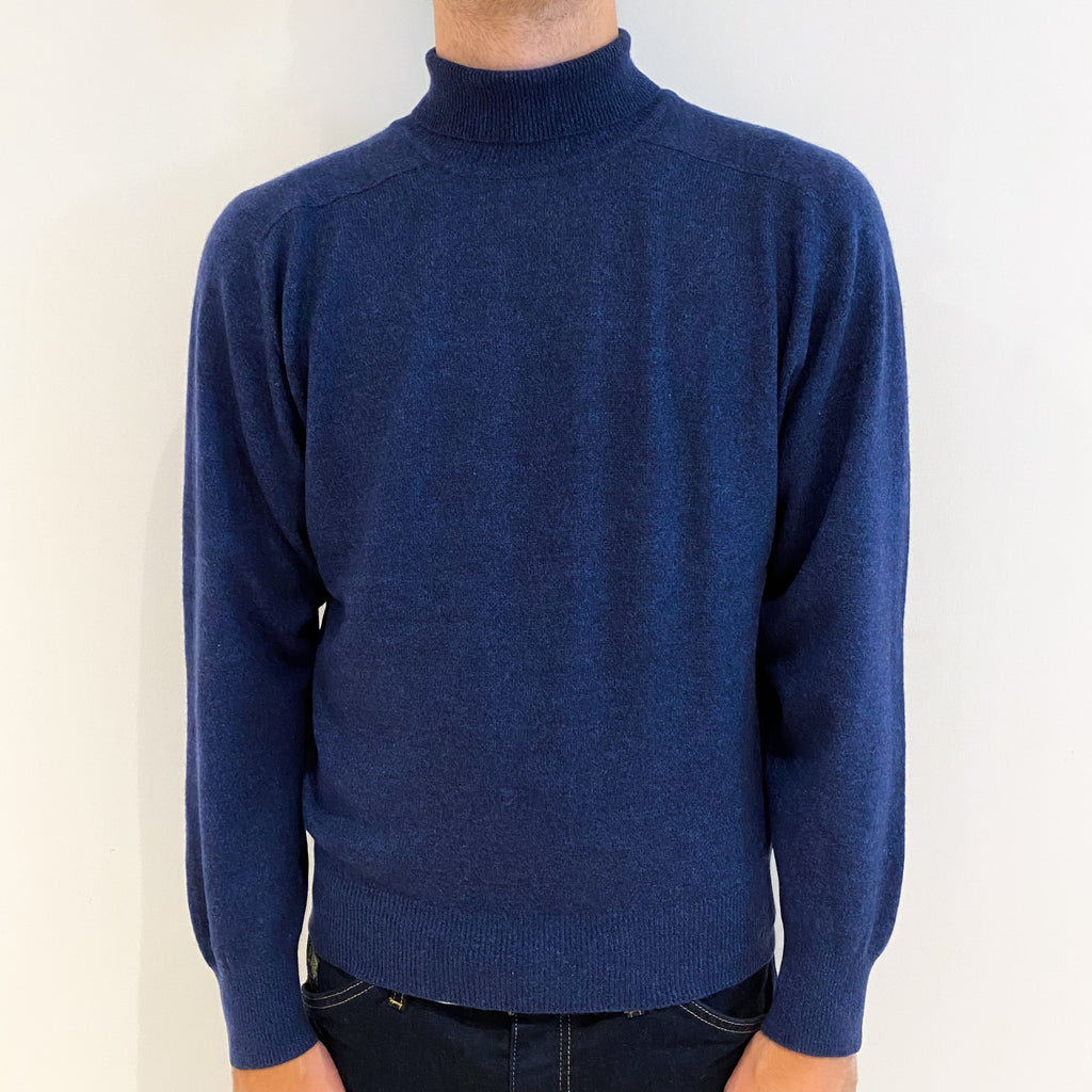 Men's Naval Blue Cashmere Turtle Neck Jumper Medium