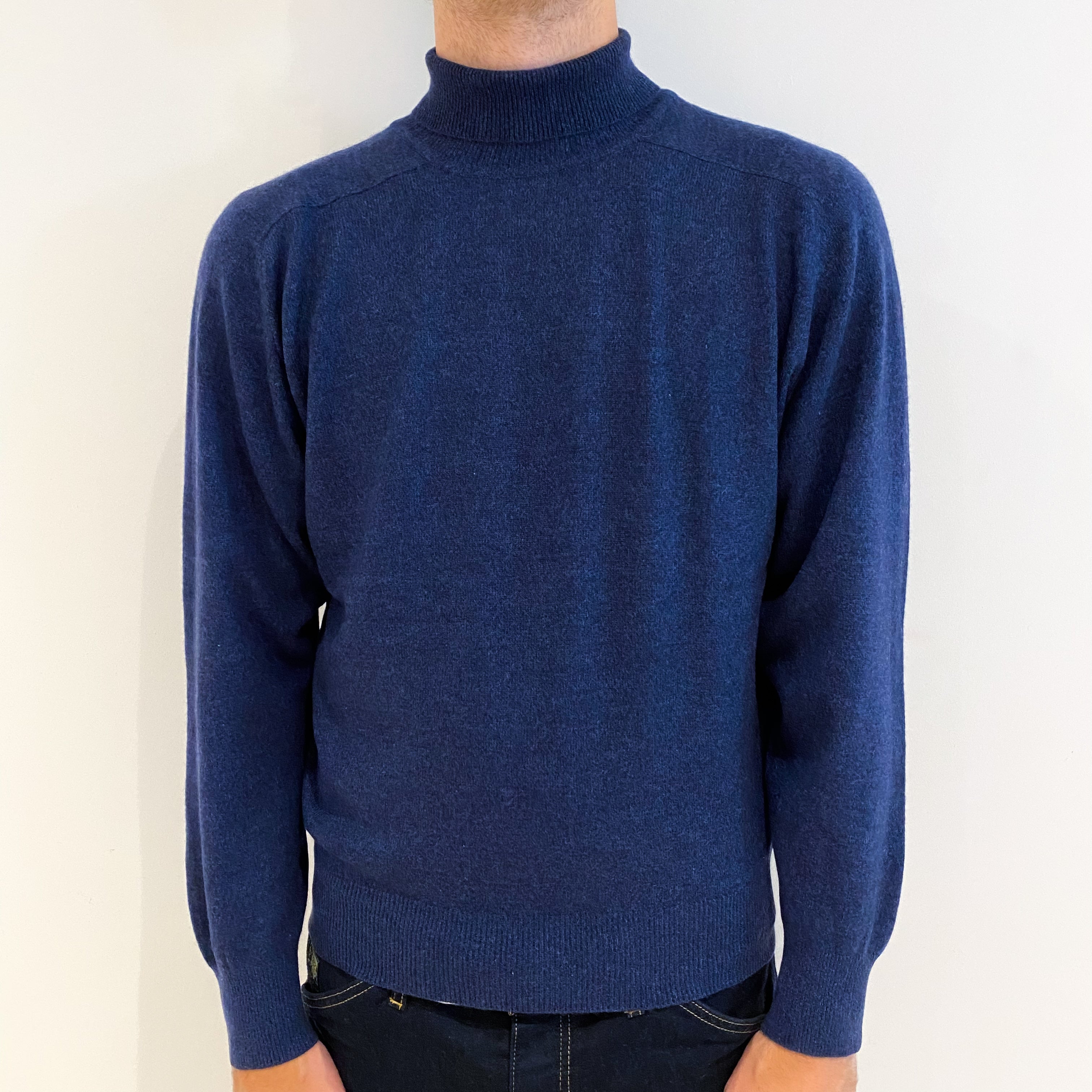 Men's Naval Blue Cashmere Turtle Neck Jumper Medium