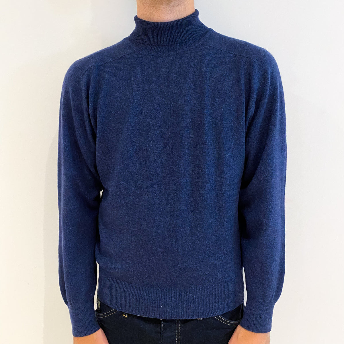 Men's Naval Blue Cashmere Turtle Neck Jumper Medium