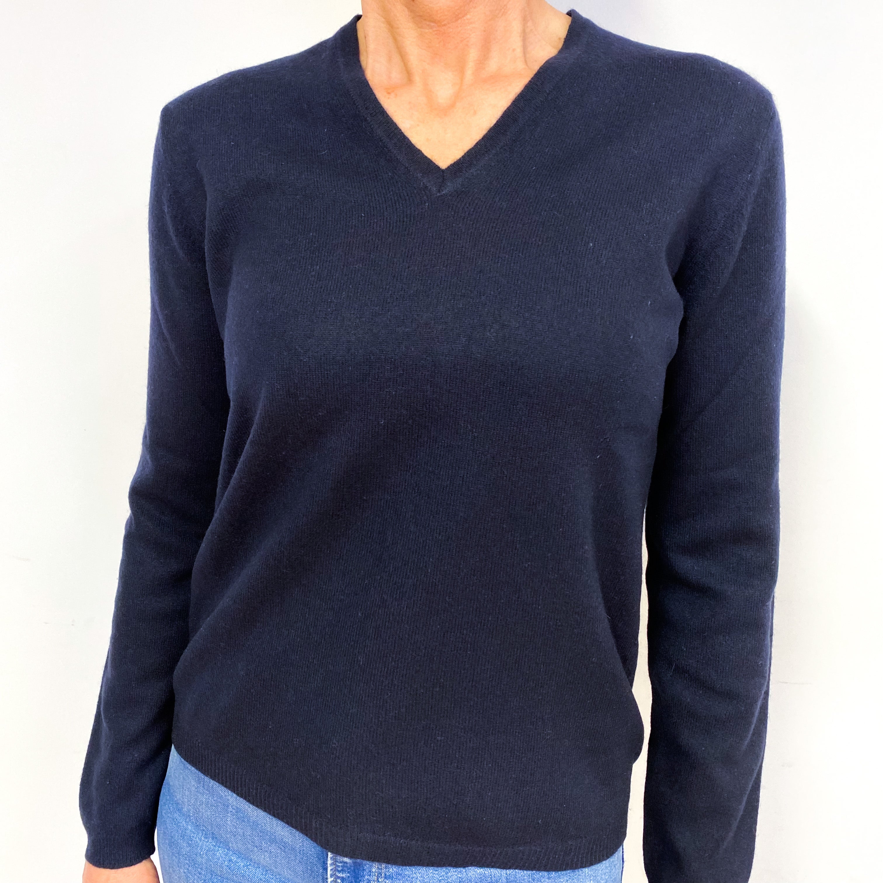 Dark Navy Blue Cashmere V-Neck Jumper Medium