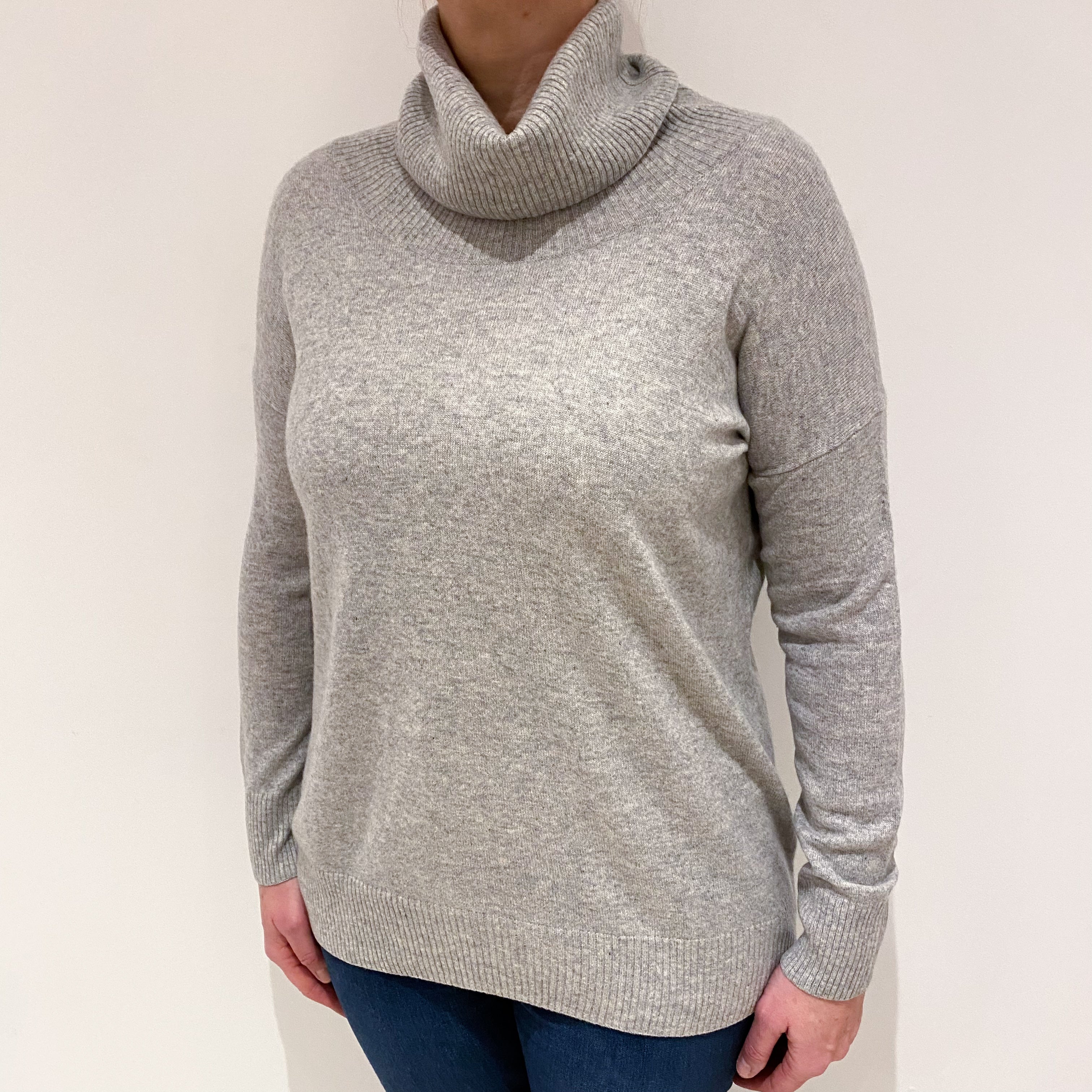 Smoke Grey Cashmere Cowl Neck Jumper Large