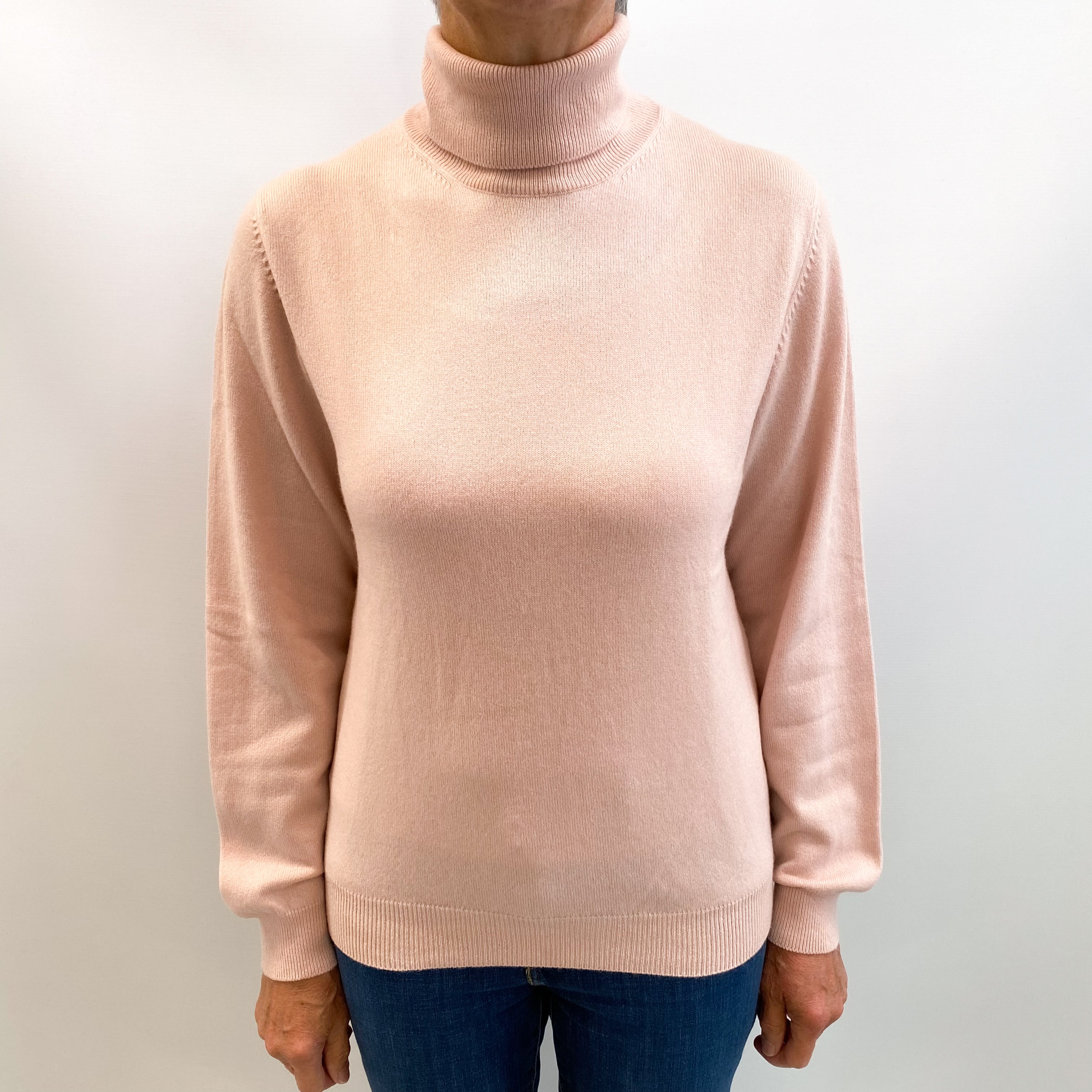 Shell Pink Cashmere Polo Neck Jumper Medium