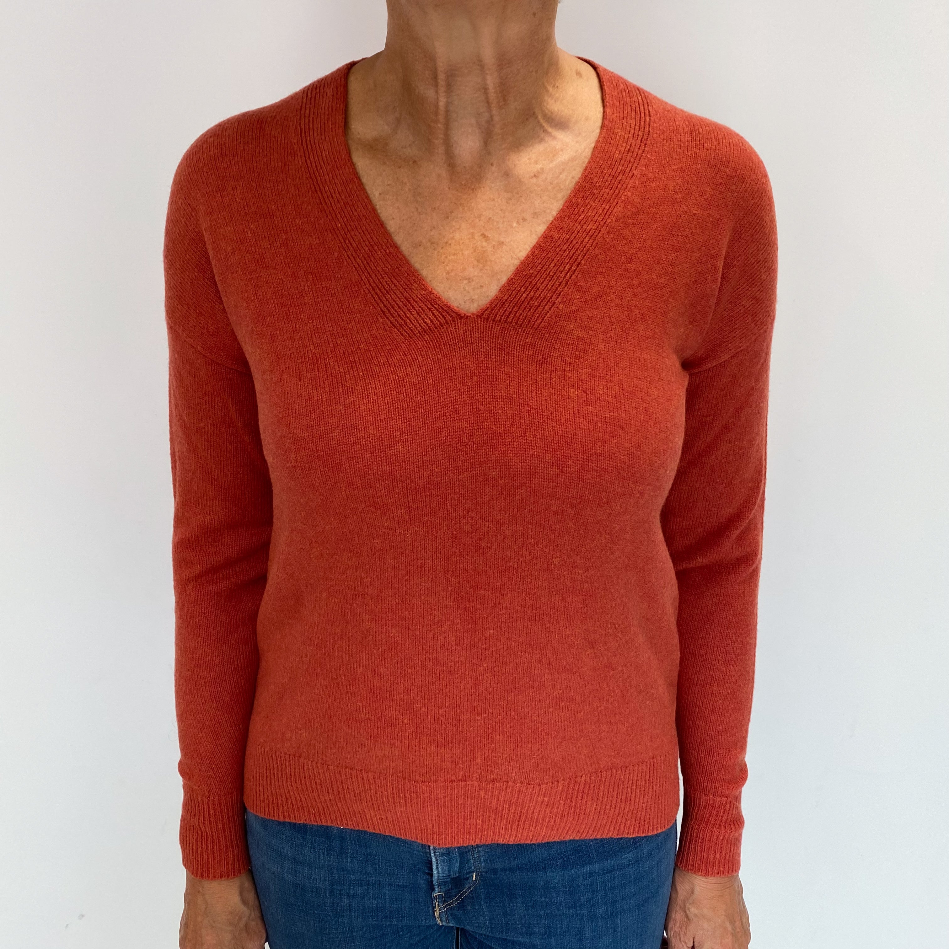 Everlane Burnt Orange Cashmere V Neck Jumper Medium