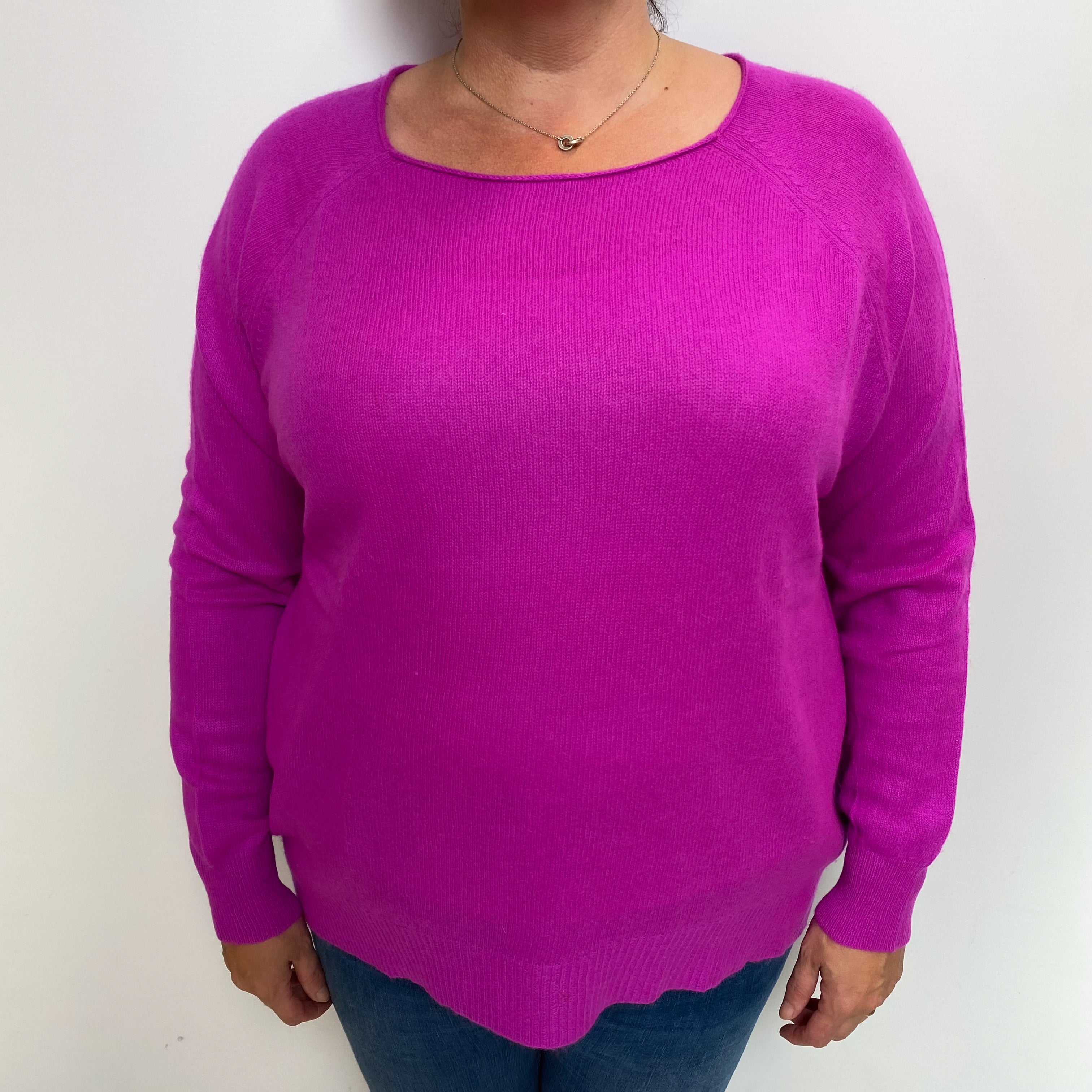 Magenta Purple Cashmere Crew Neck Jumper Extra Large
