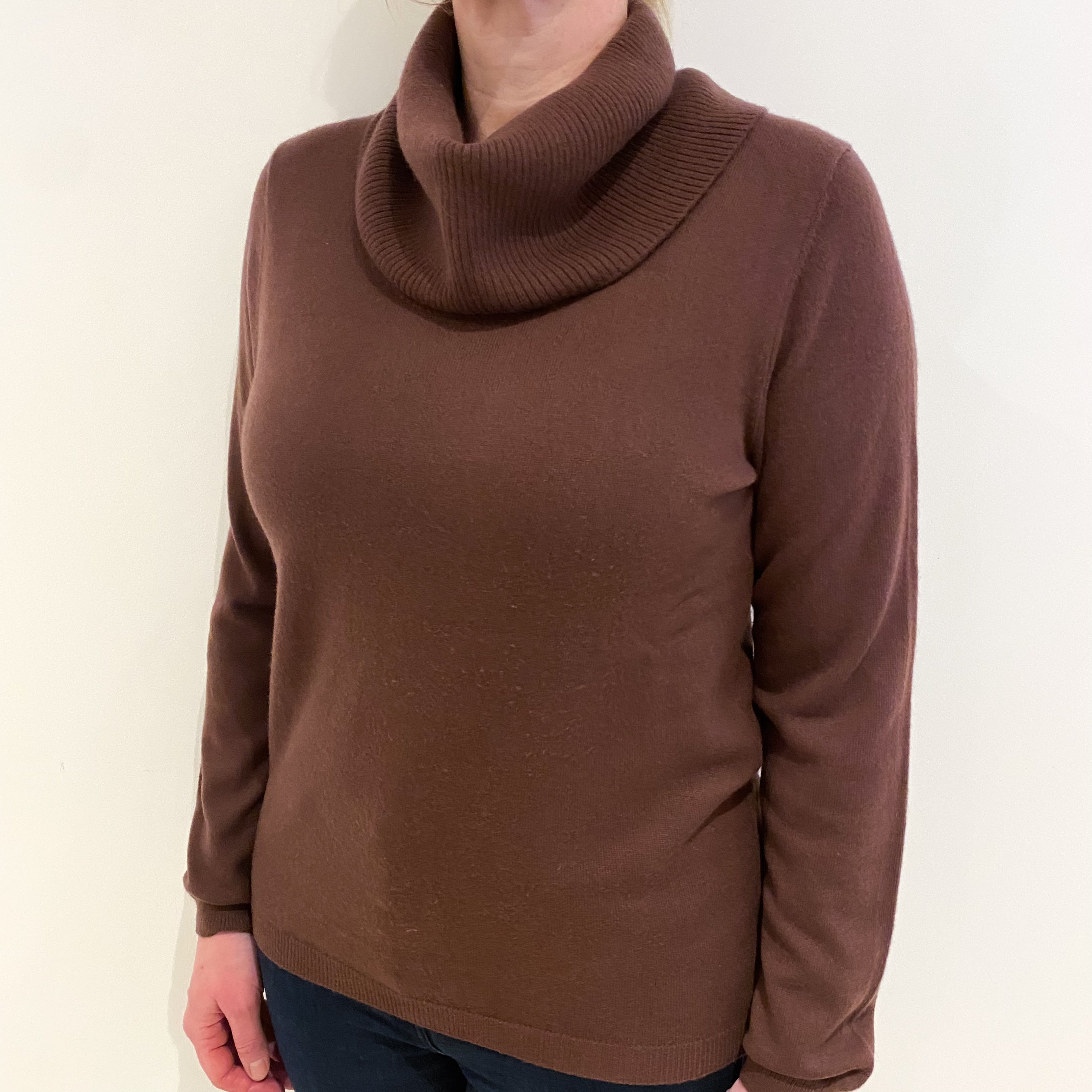 Milk Chocolate Brown Cashmere Cowl Neck Jumper Large