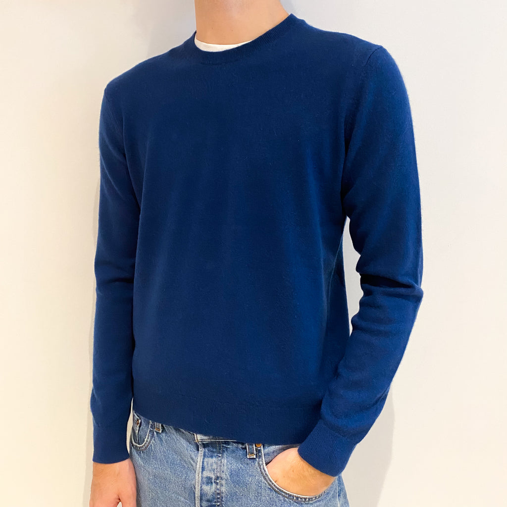 Men's Aegean Blue Cashmere Crew Neck Jumper Medium