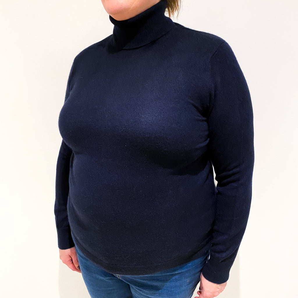 Dark Navy Cashmere Polo Neck Jumper Extra Large