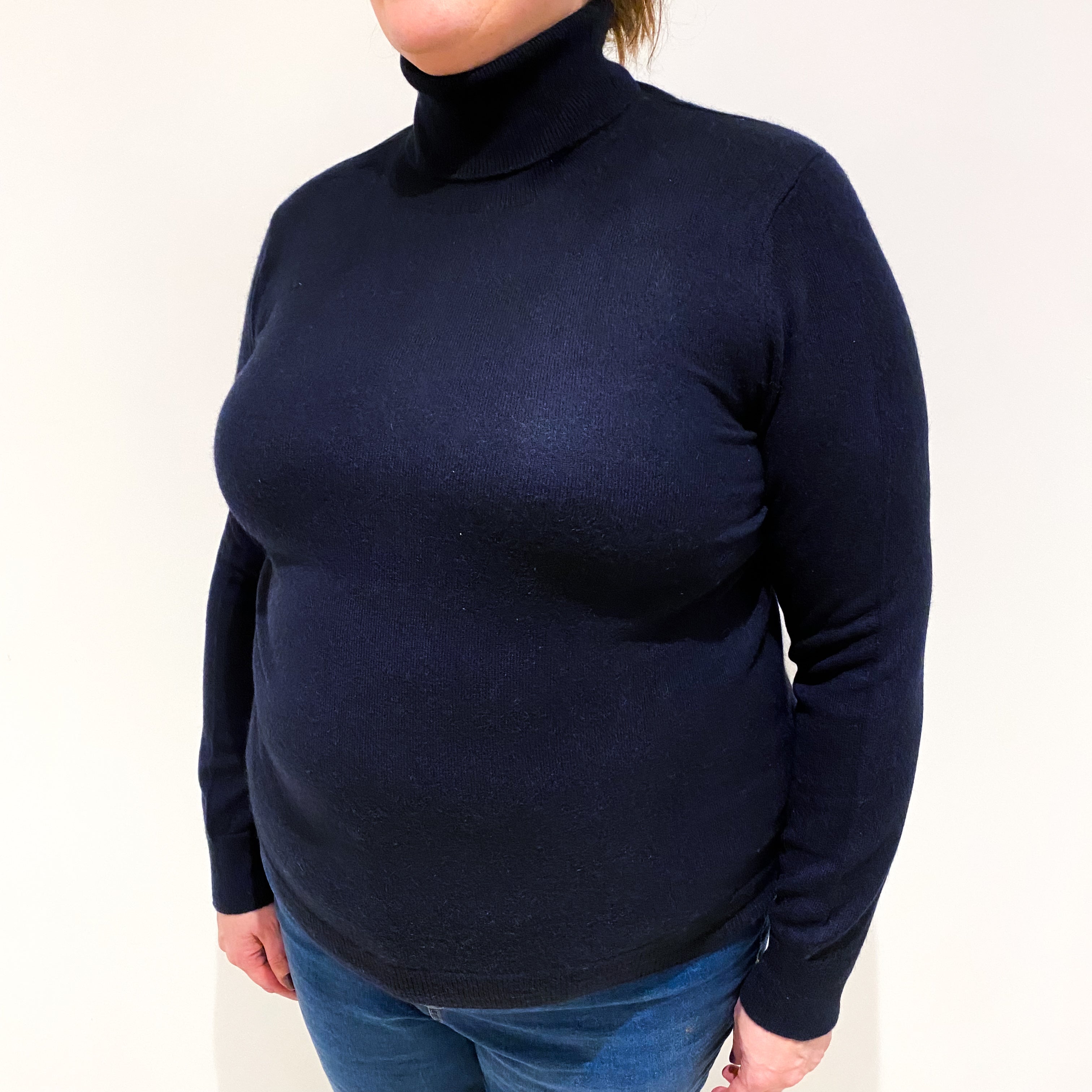 Dark Navy Cashmere Polo Neck Jumper Extra Large