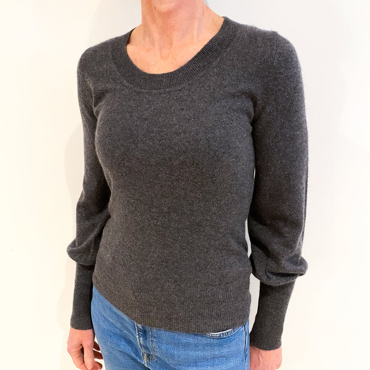 Jaeger Slate Grey Cashmere Scoop Neck Jumper Small