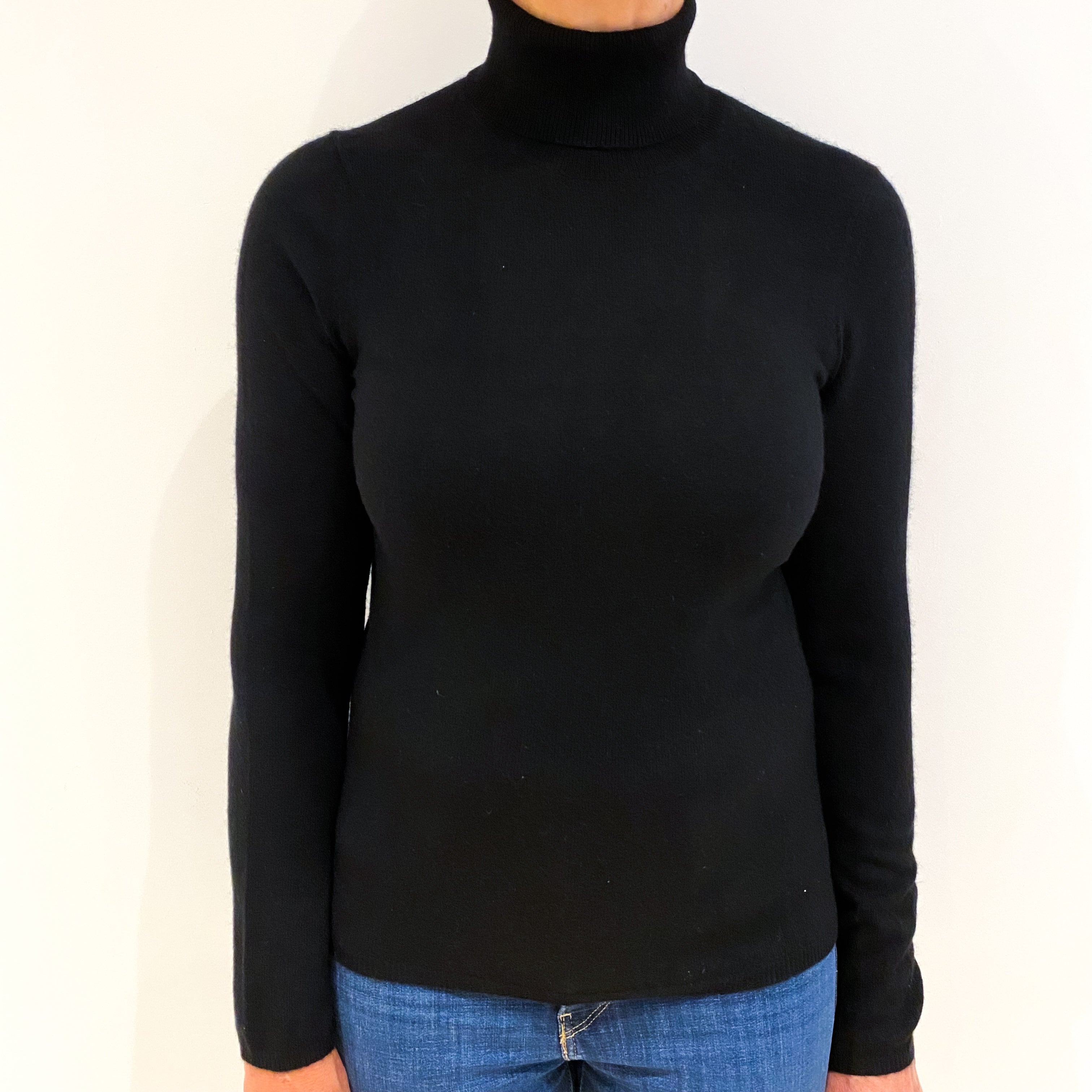 Black Cashmere Polo Neck Jumper Medium