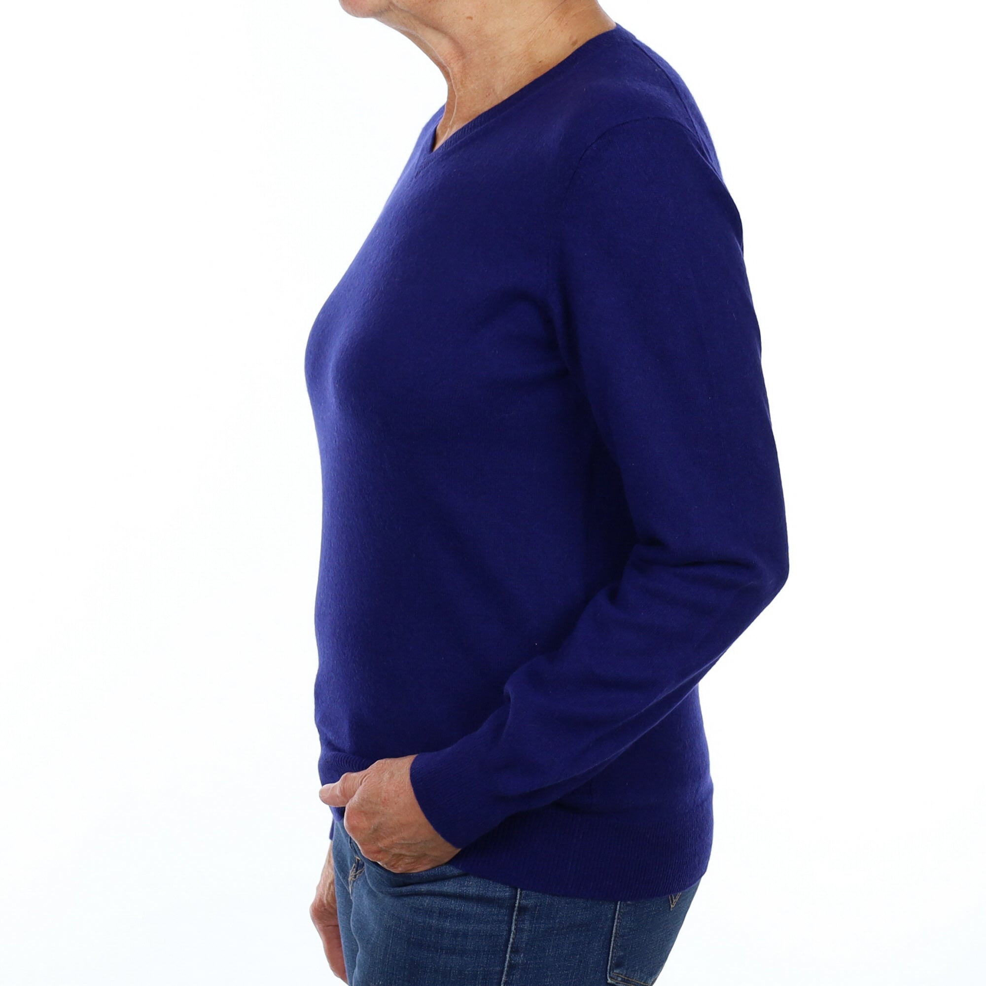 Indigo Blue Cashmere V Neck Jumper Medium