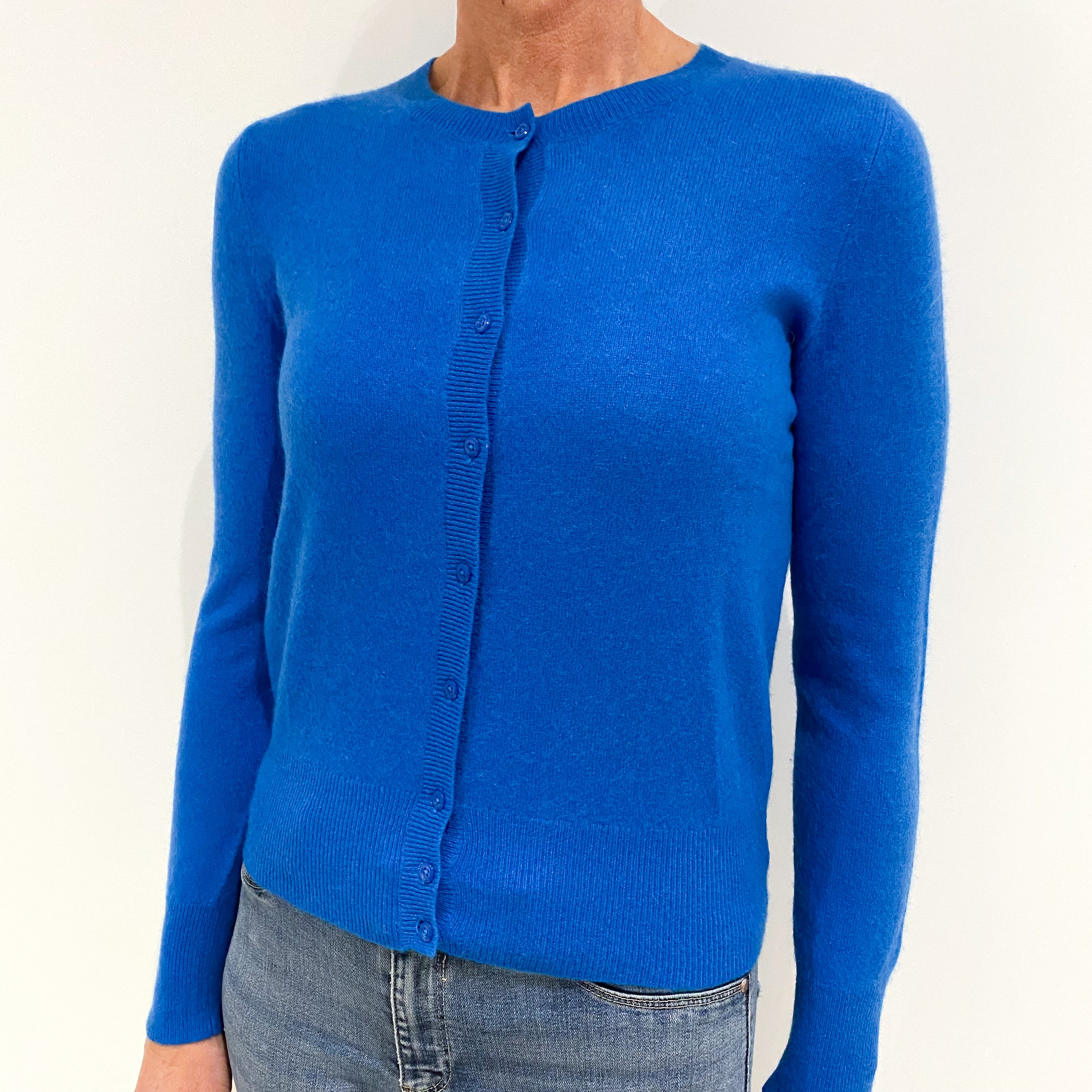 Azure Blue Cashmere Crew Neck Cardigan Small
