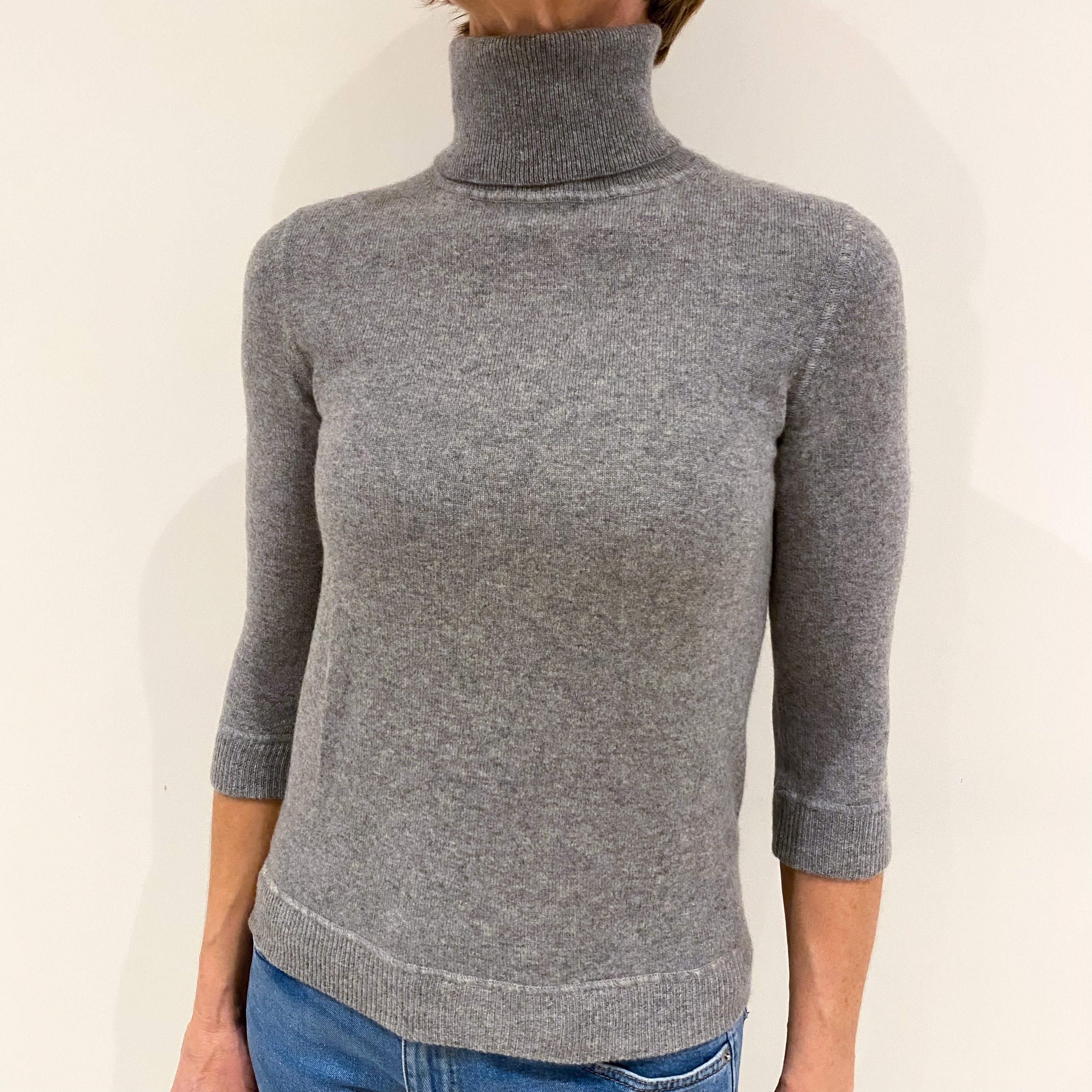 Smoke Grey Cashmere Polo Neck Jumper Small