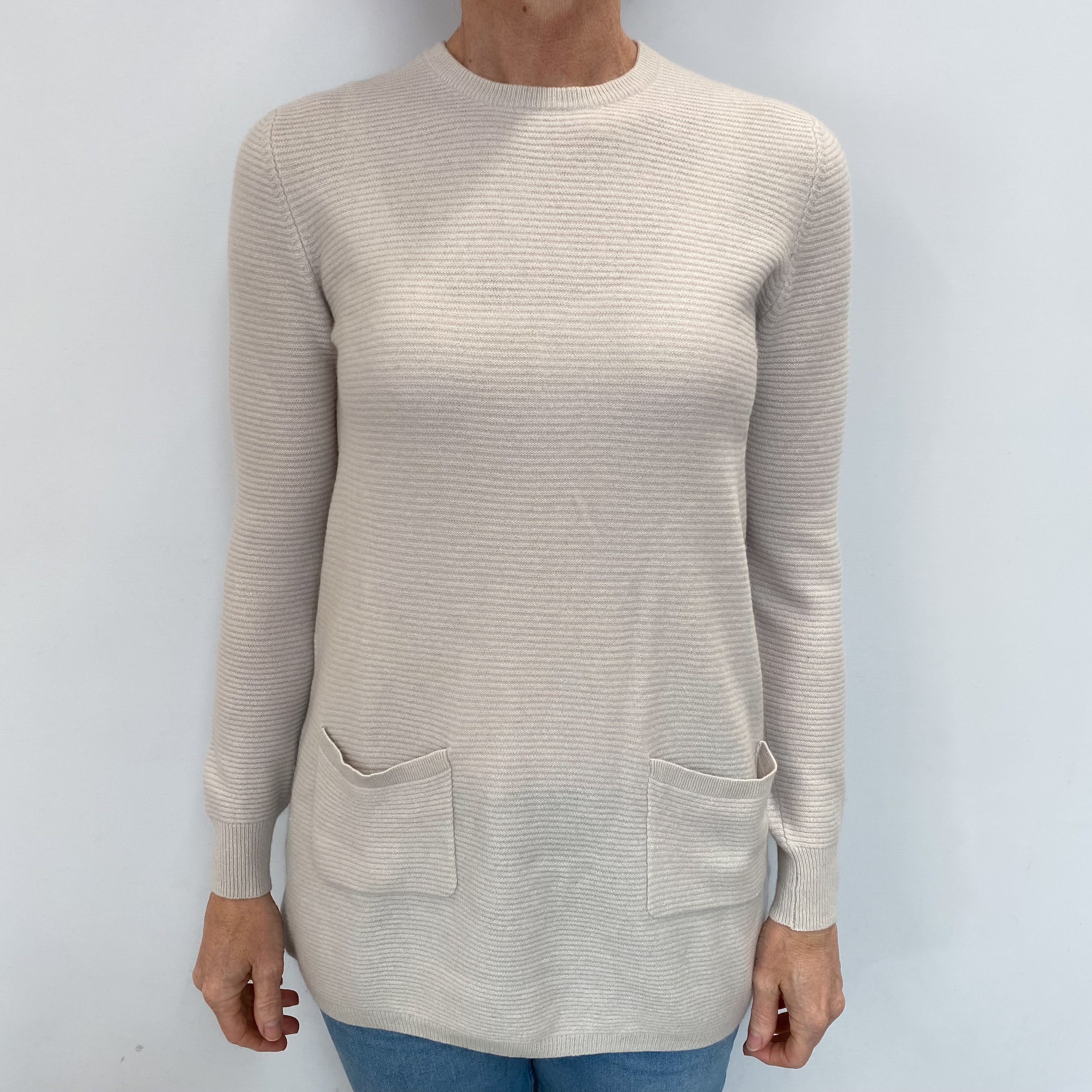 Dove Grey Cashmere Crew Neck Tunic Jumper Small