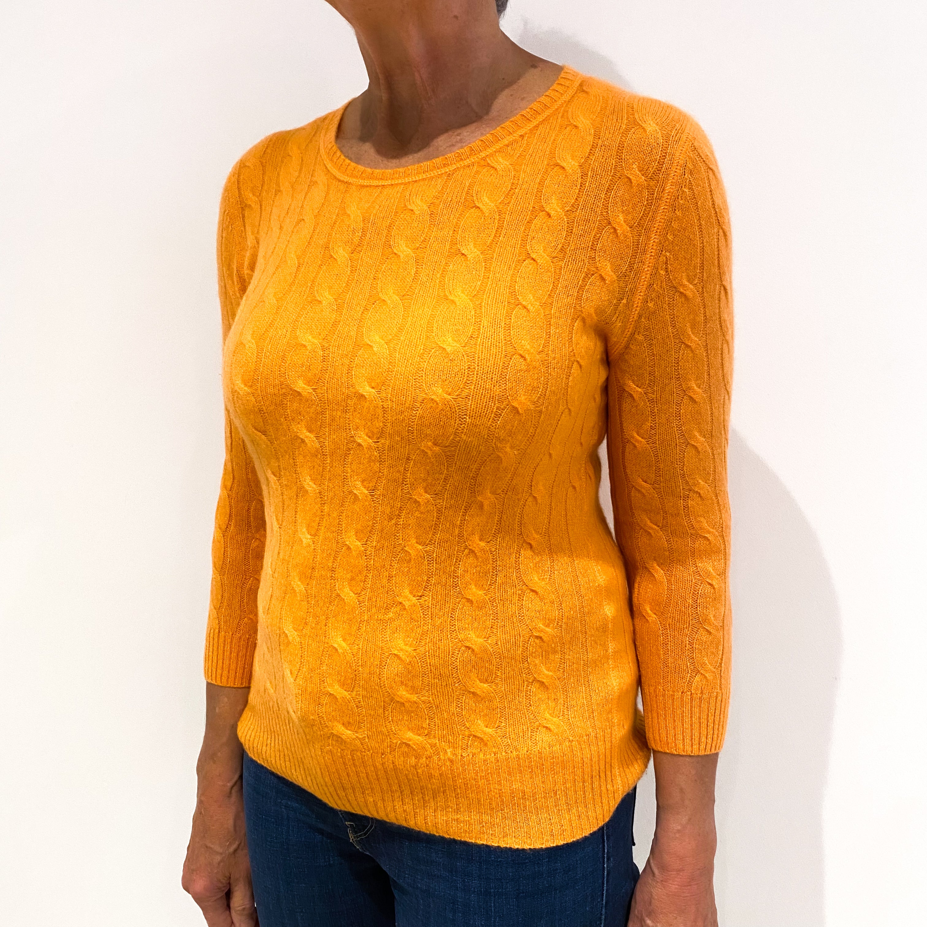 Orange Cable Cashmere Crew Neck Jumper Medium