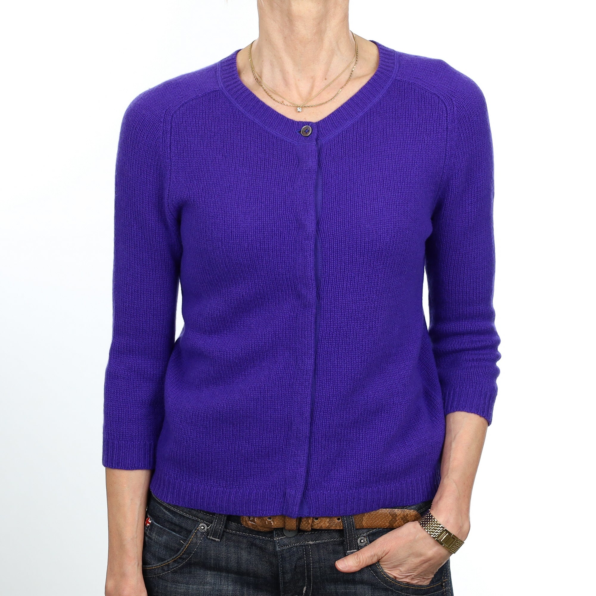Jigsaw Indigo Purple Cashmere Crew Neck Cardigan Small
