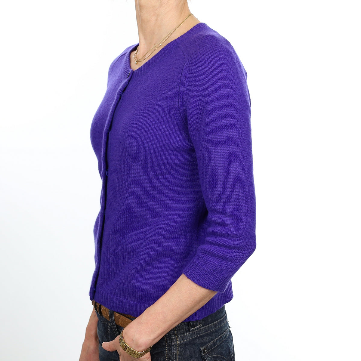 Jigsaw Indigo Purple Cashmere Crew Neck Cardigan Small
