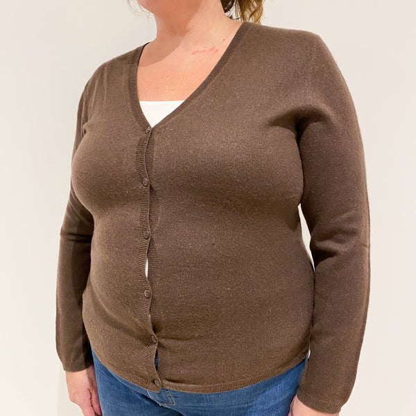 Chocolate Cashmere V-Neck Cardigan Extra Large