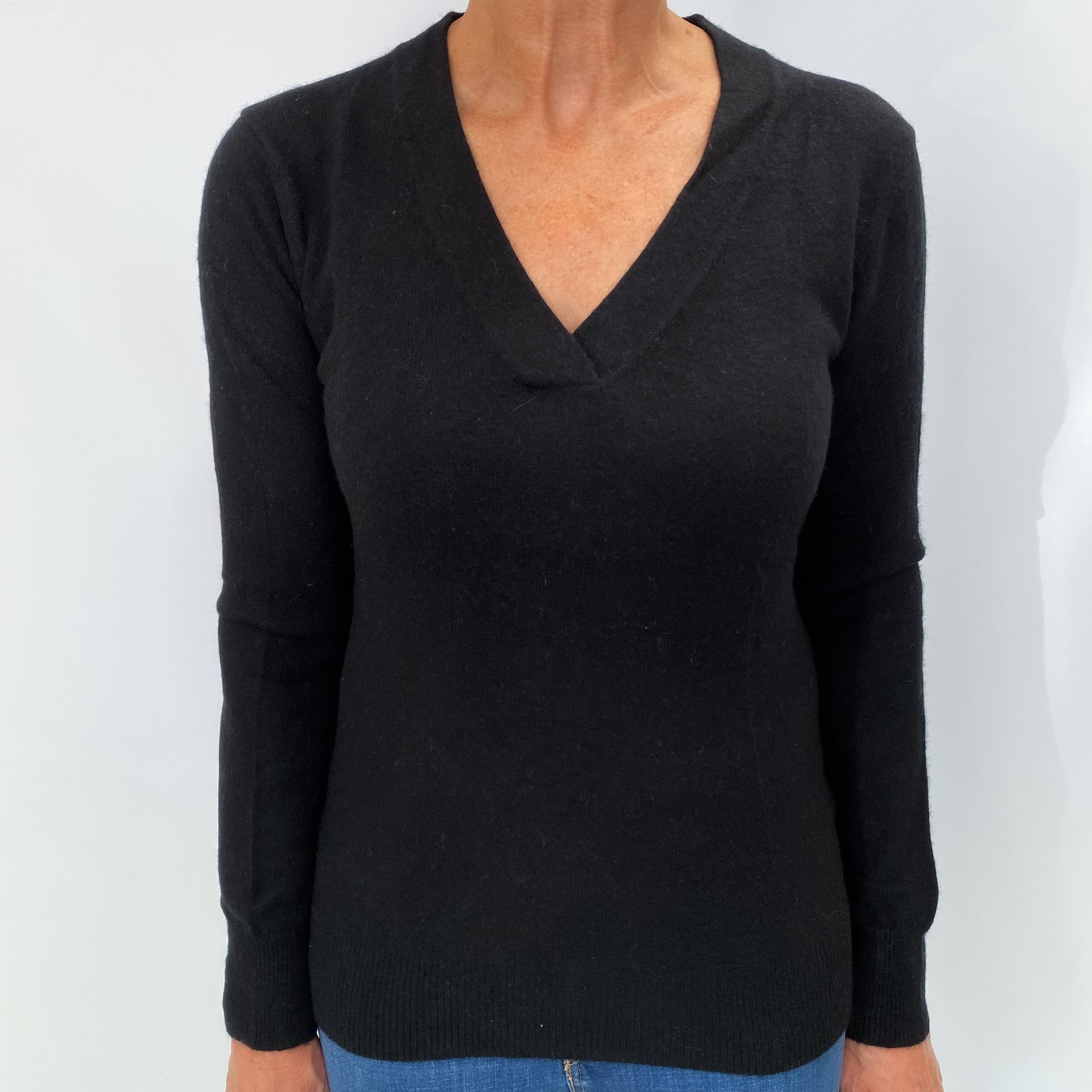 Black Cashmere V Neck Jumper Medium