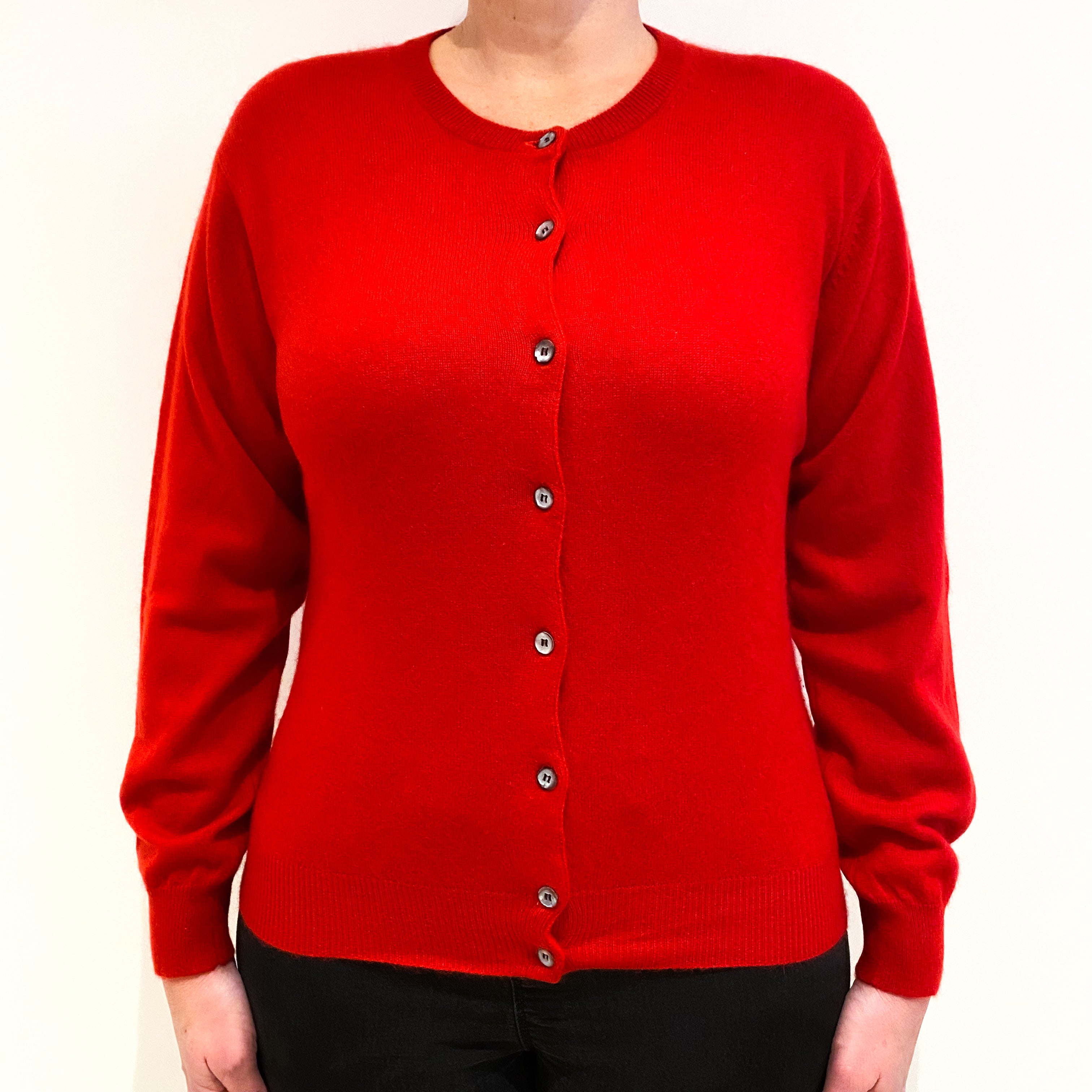 Bright Berry Red Cashmere Crew Neck Cardigan Large
