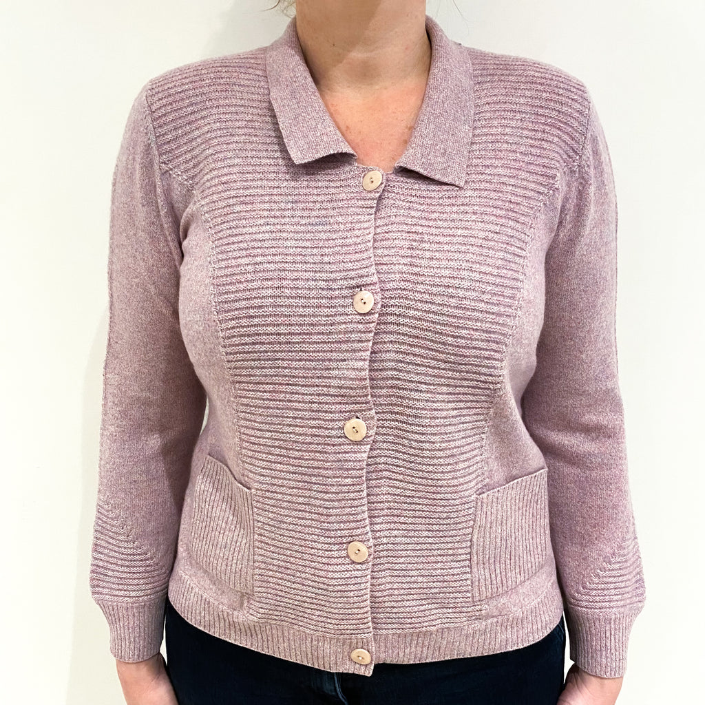 Pale Heather Marl Cashmere Crew Neck Collared Cardigan Large