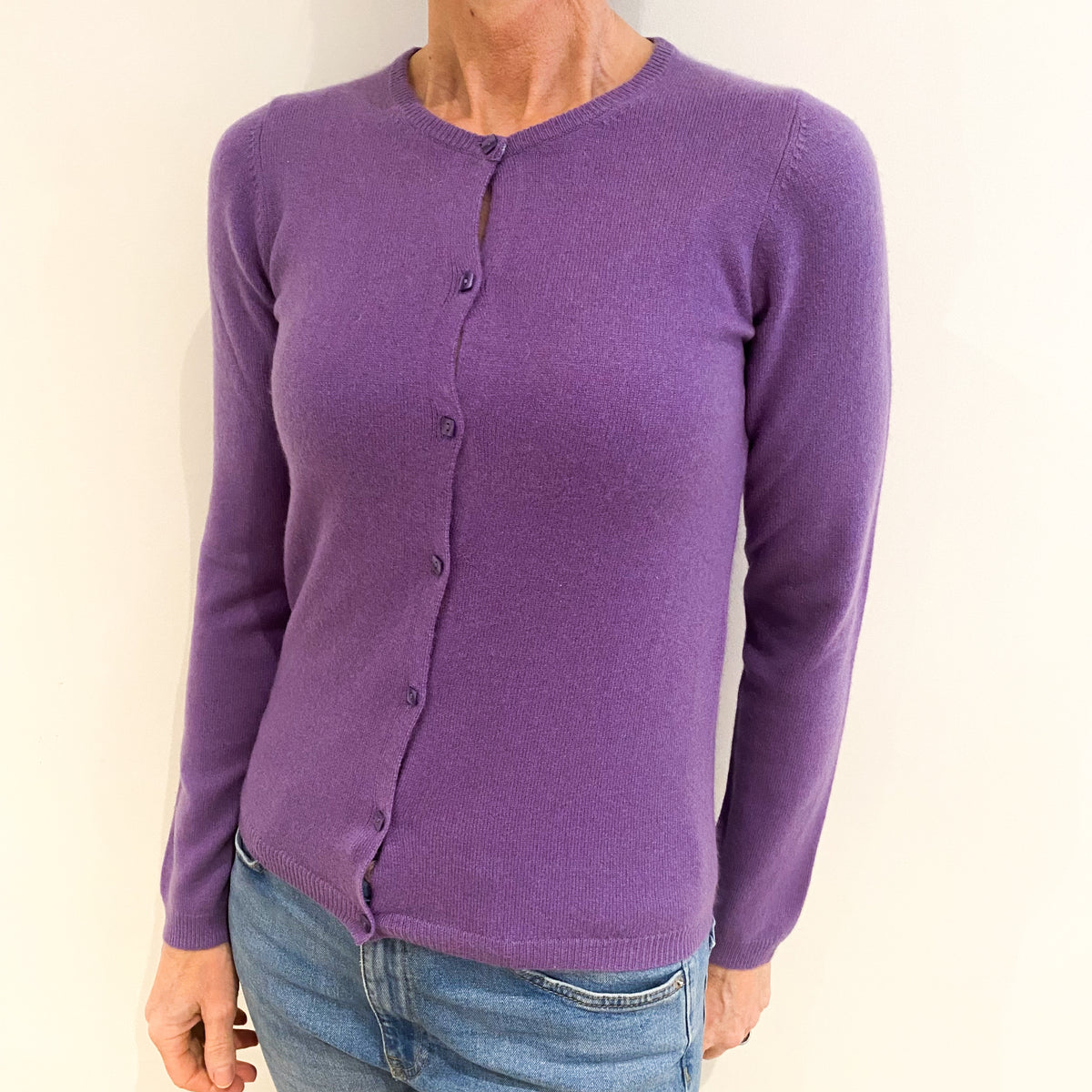 Pansy Purple Cashmere Crew Neck Cardigan Small