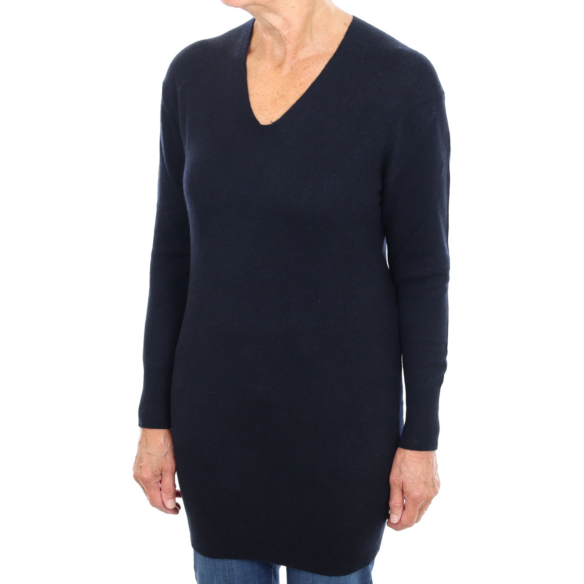 Black Cashmere V Neck Longline Jumper Medium