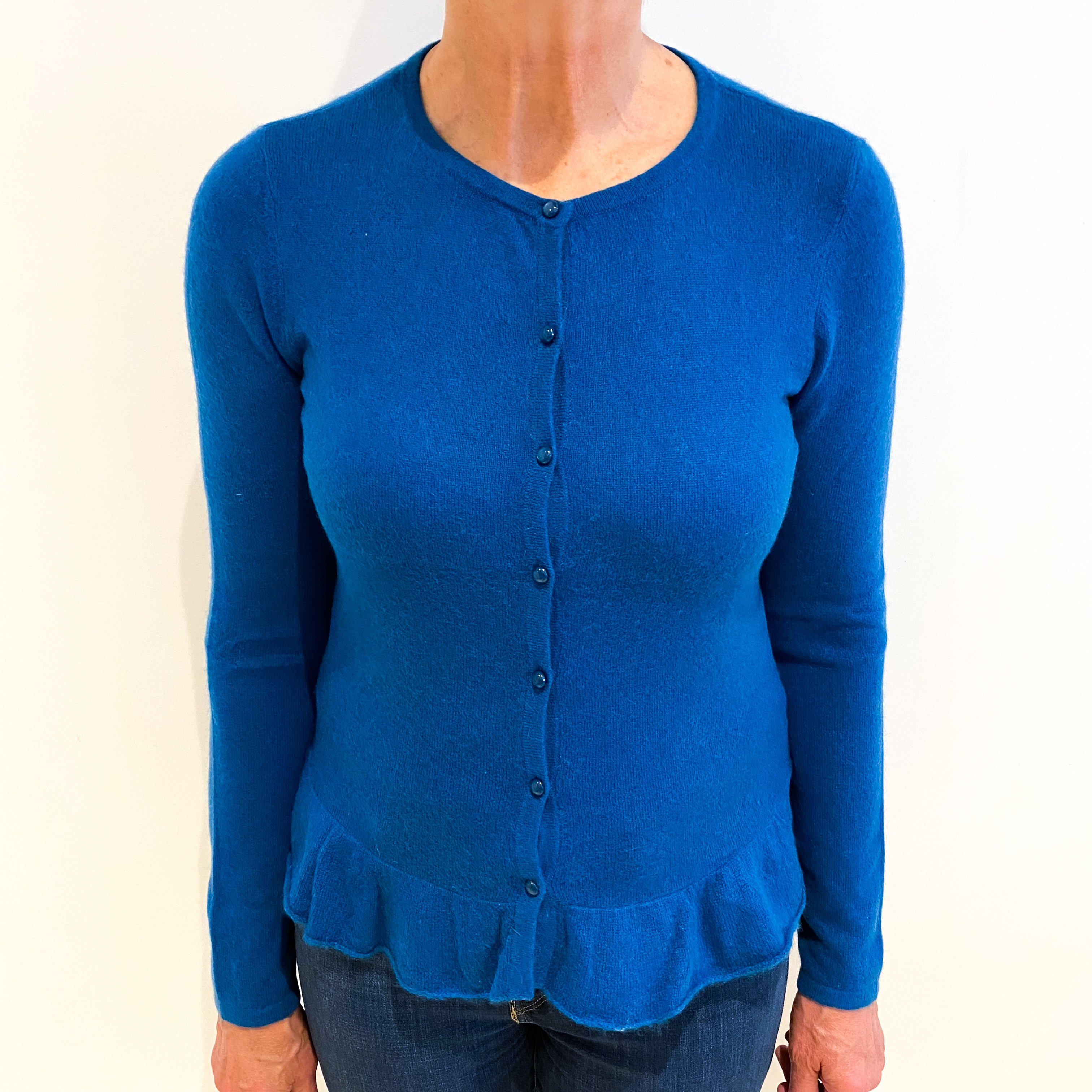 Ocean Blue Cashmere Crew Neck Cardigan Medium