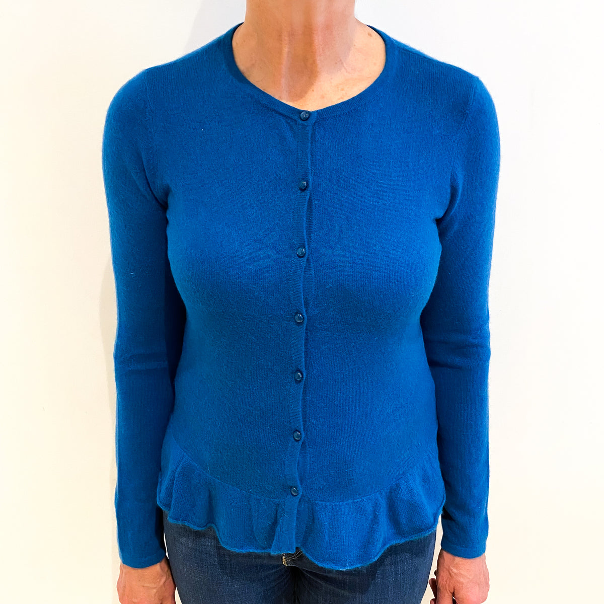 Ocean Blue Cashmere Crew Neck Cardigan Medium