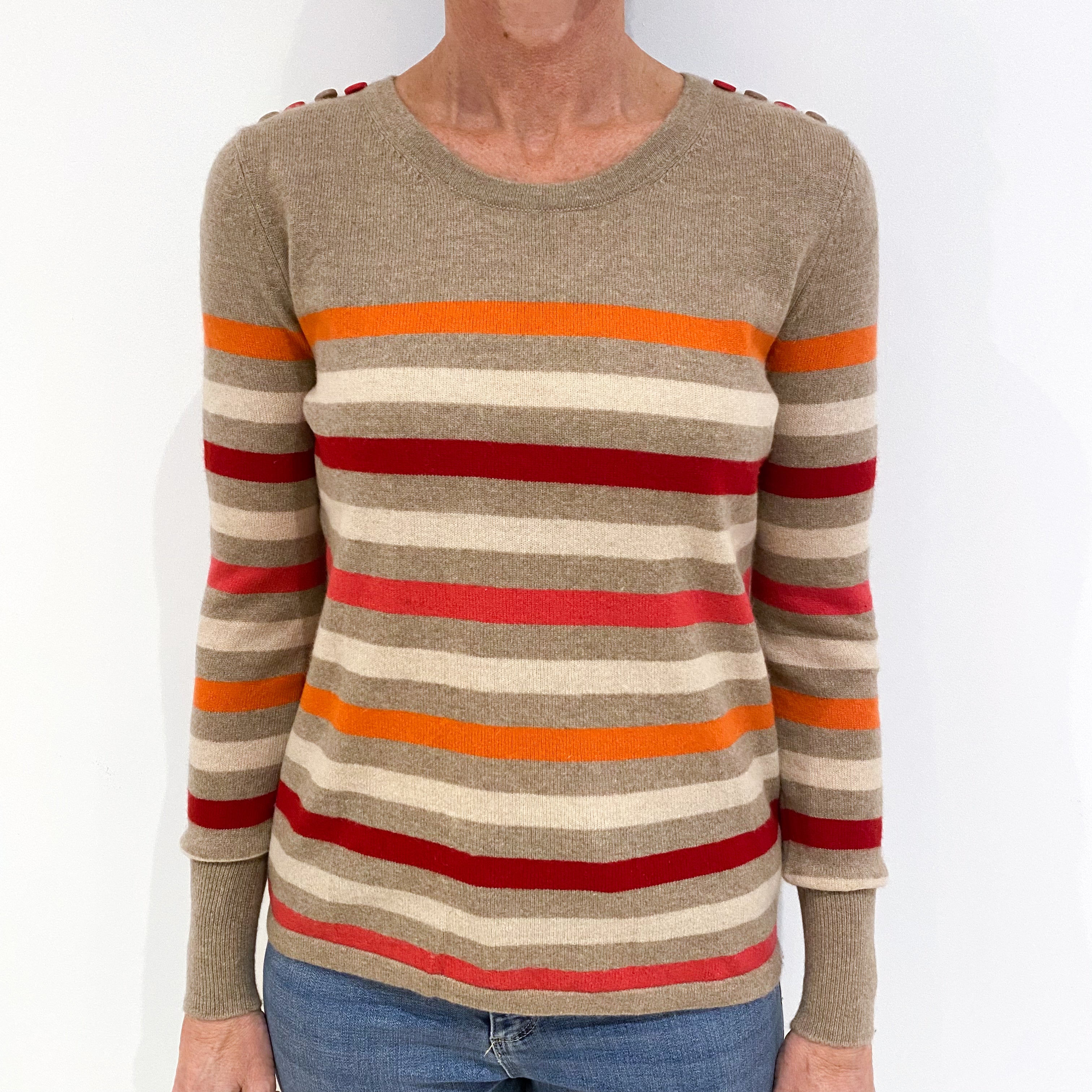 Fawn Colourful Stripe Cashmere Crew Neck Jumper Small