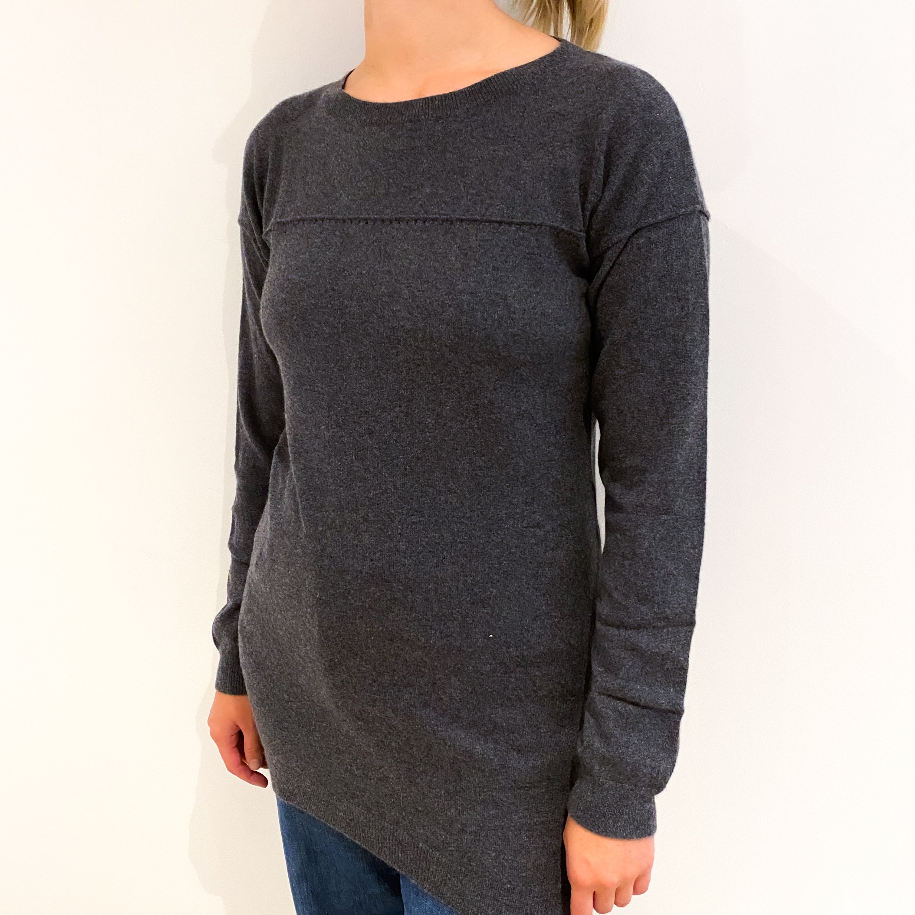 Slate Grey Cashmere Crew Neck Tunic Jumper Small