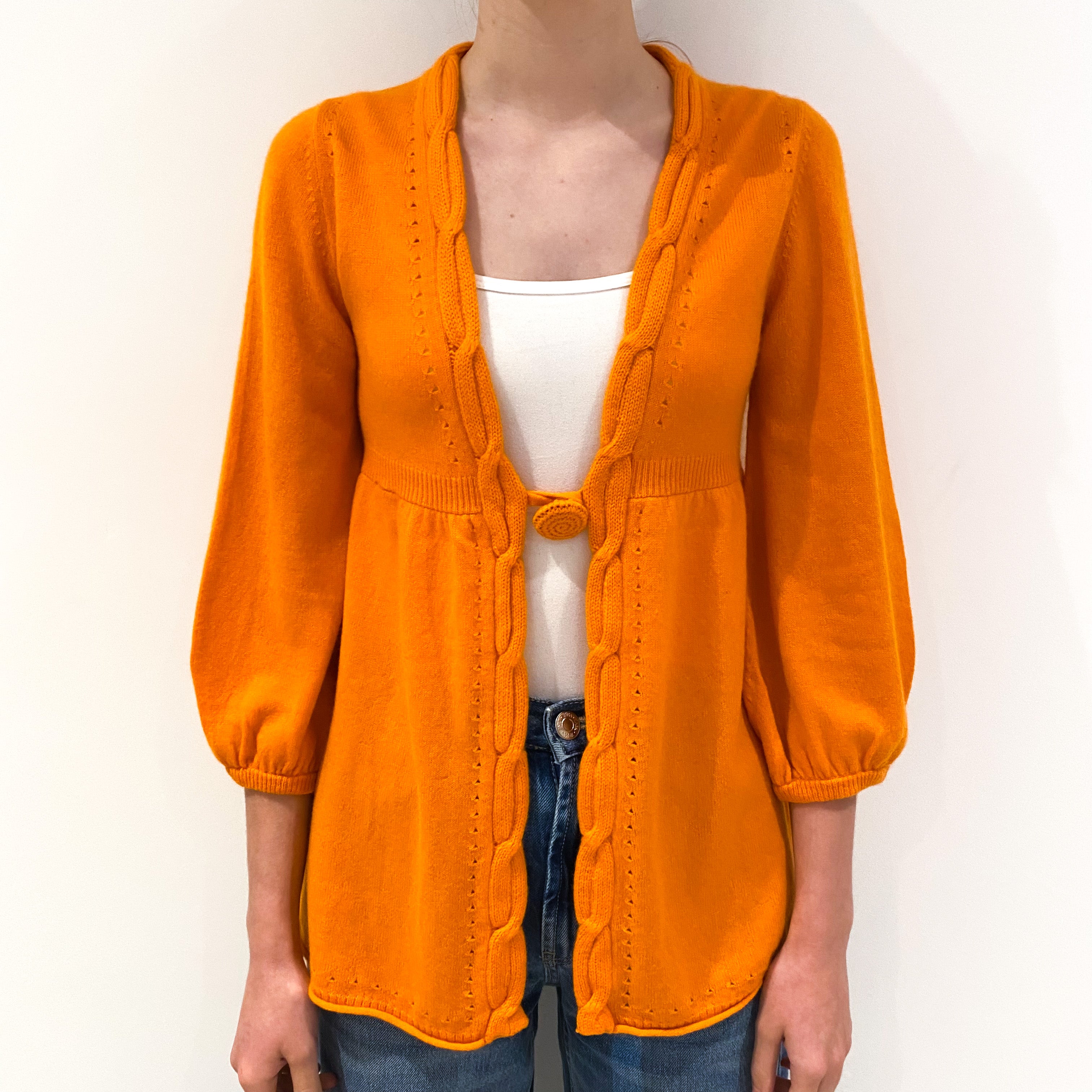 Tangerine Orange Cashmere Empire Line Cardigan Extra Small